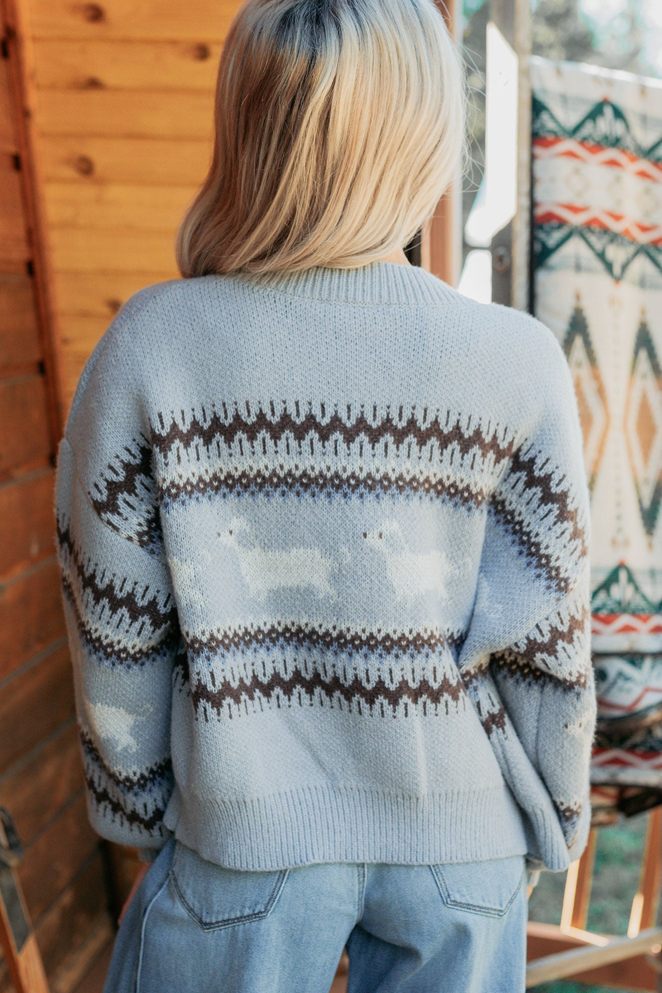 True Living Fair Isle Pattern Cardigan (Light Blue)-The Formal Wear