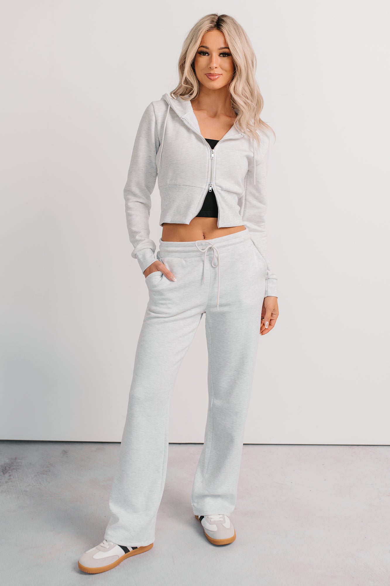 In No Hurry Drawstring Wide Leg Sweatpants (Heather Grey)-The Formal Wear