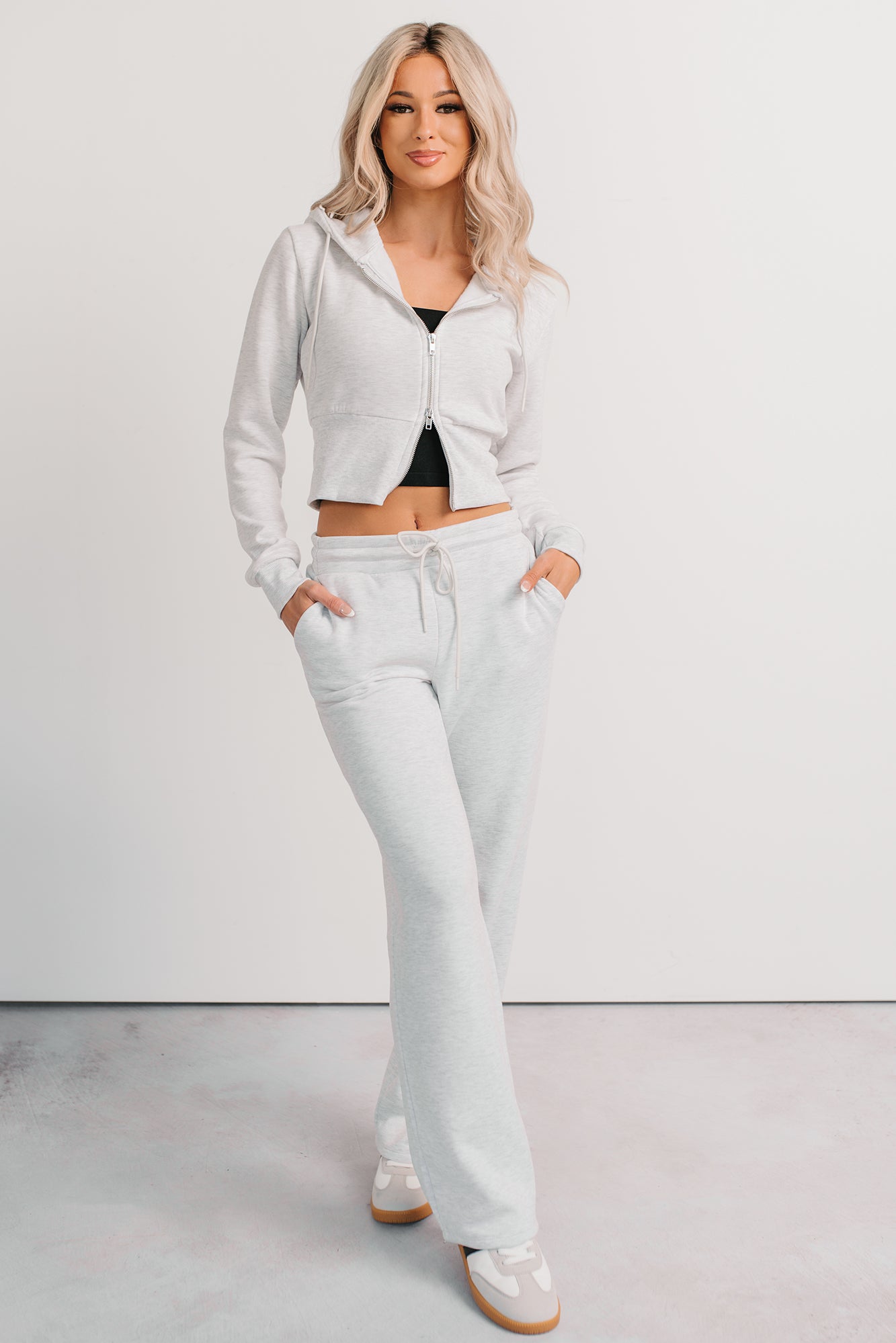 In No Hurry Drawstring Wide Leg Sweatpants (Heather Grey)-The Formal Wear