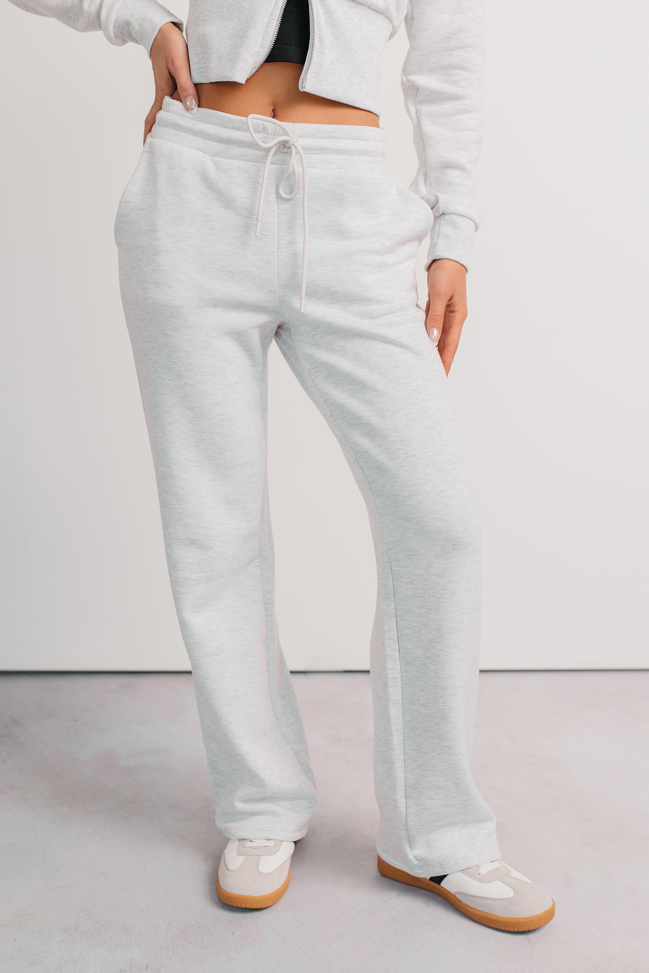 In No Hurry Drawstring Wide Leg Sweatpants (Heather Grey)-The Formal Wear