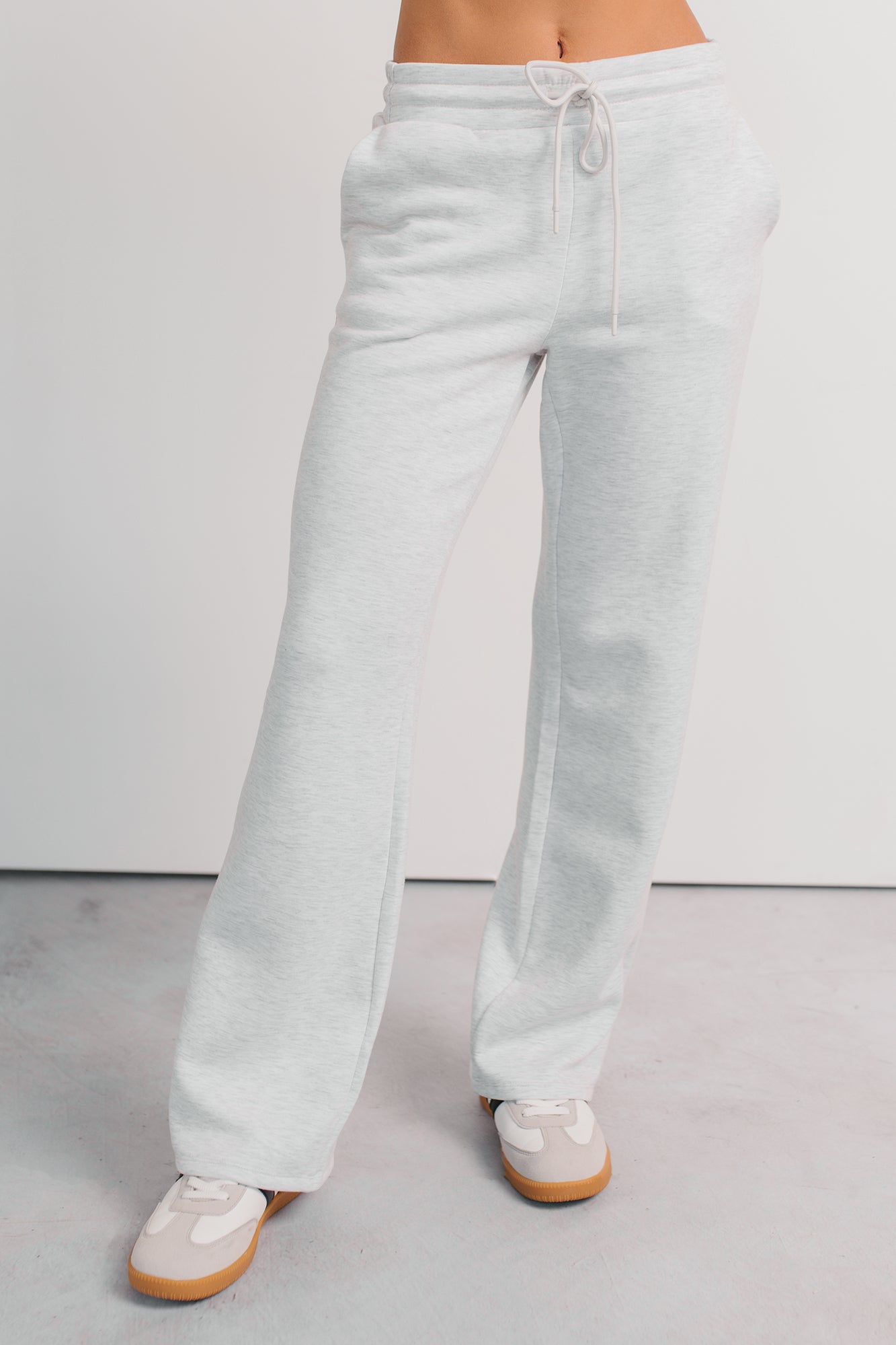 In No Hurry Drawstring Wide Leg Sweatpants (Heather Grey)-The Formal Wear