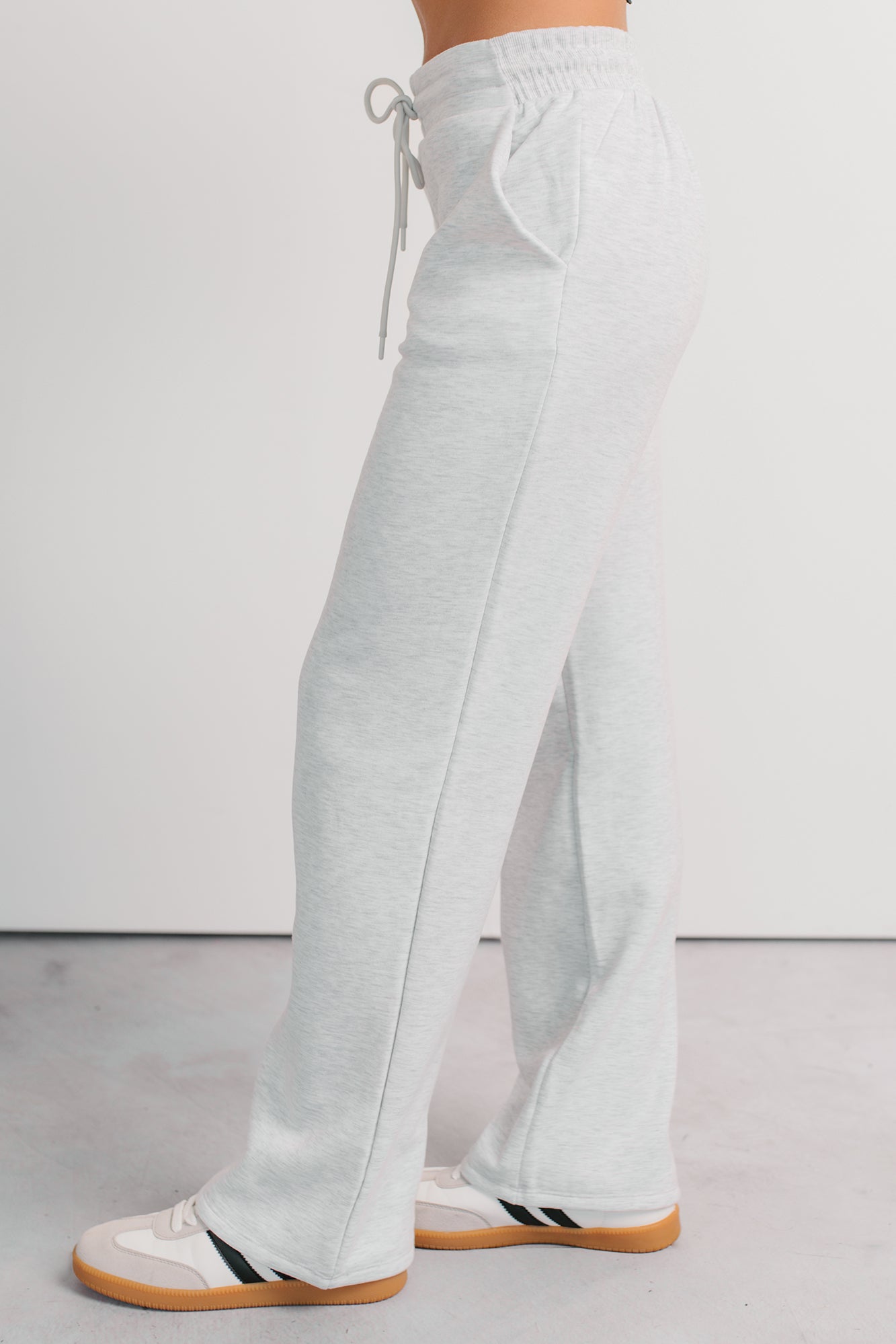 In No Hurry Drawstring Wide Leg Sweatpants (Heather Grey)-The Formal Wear