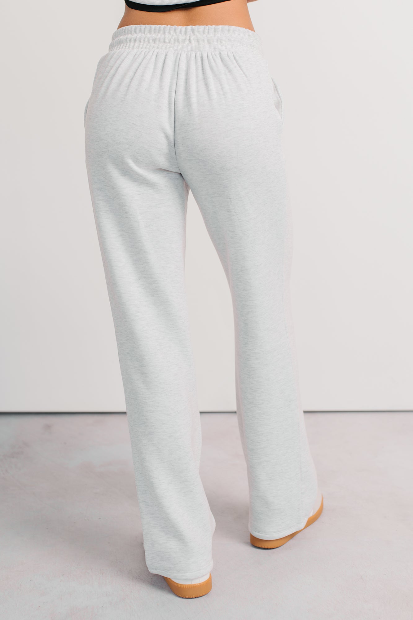 In No Hurry Drawstring Wide Leg Sweatpants (Heather Grey)-The Formal Wear