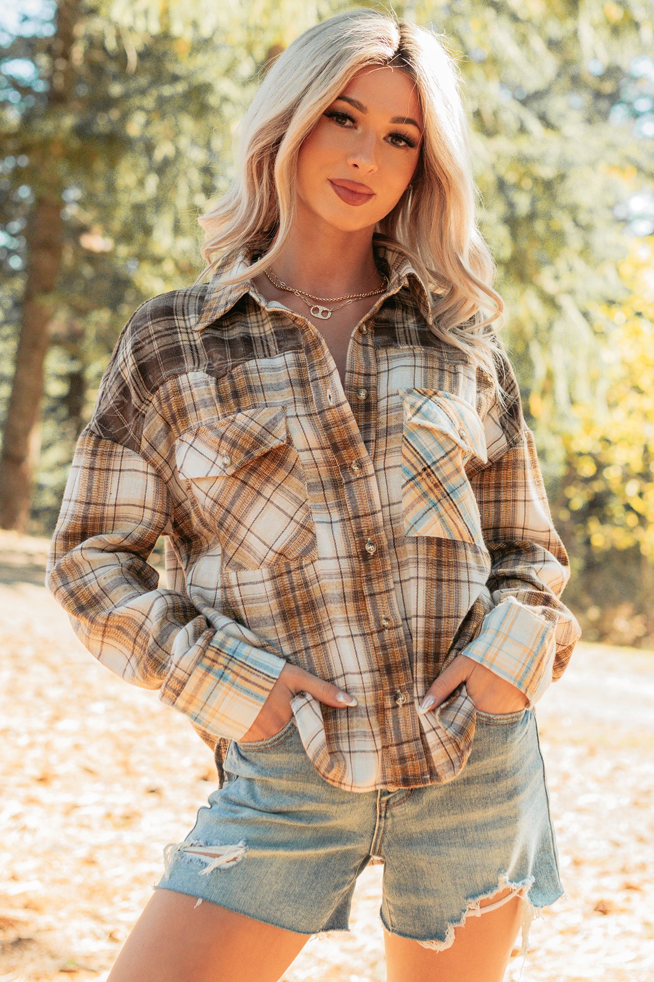 Hold Me To It Plaid Flannel Shacket (Taupe Mix)-The Formal Wear