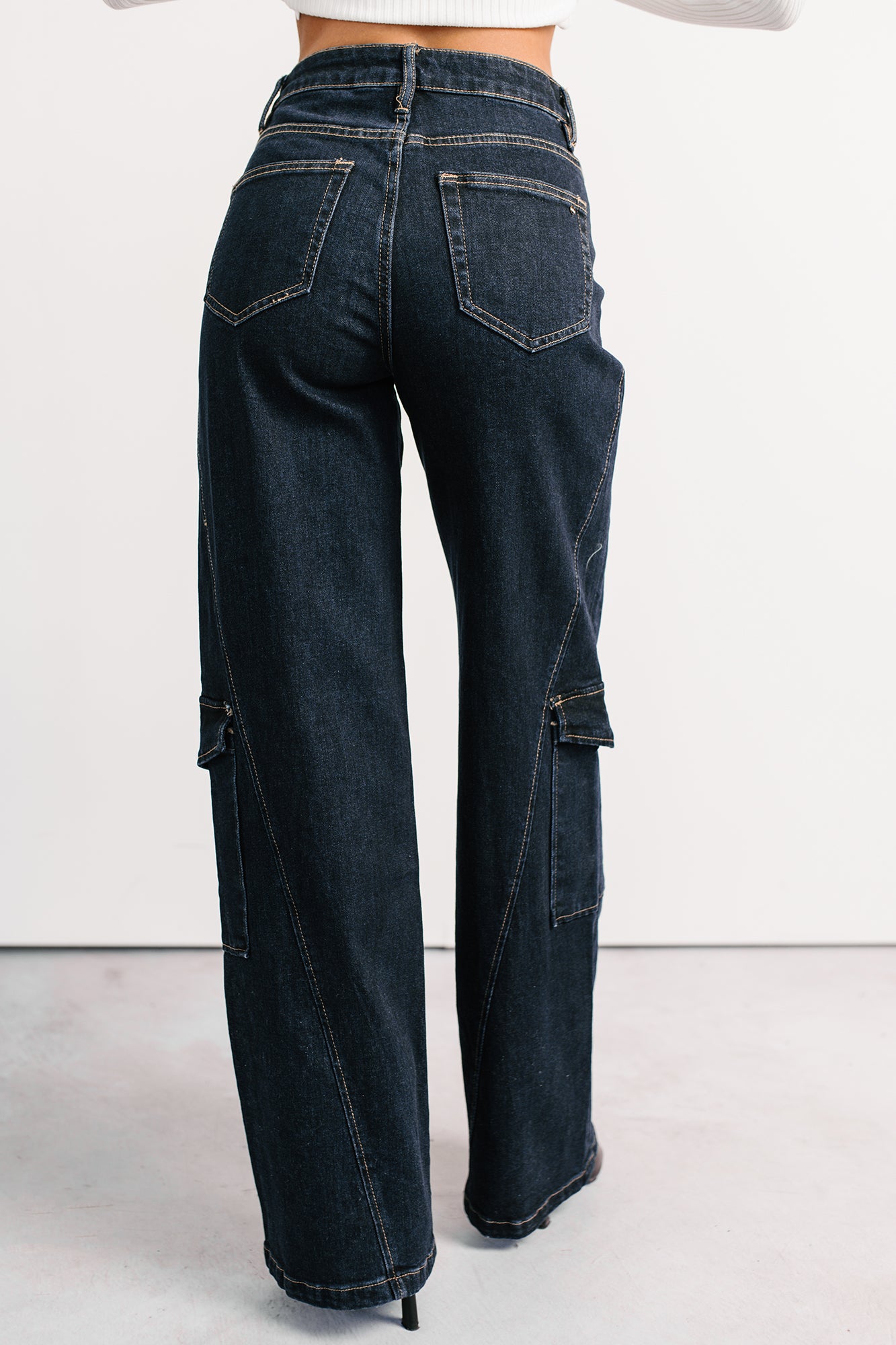 Crosby Wide Leg Mica Denim Cargo Jeans (Dark Wash)-The Formal Wear
