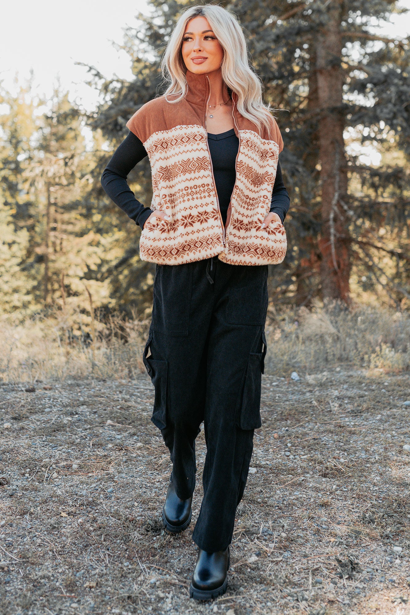 Ease & Flow Sherpa Corduroy Vest (Copper Mix)-The Formal Wear
