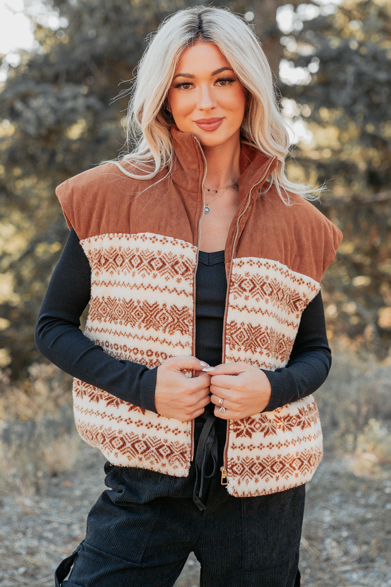 Ease & Flow Sherpa Corduroy Vest (Copper Mix)-The Formal Wear