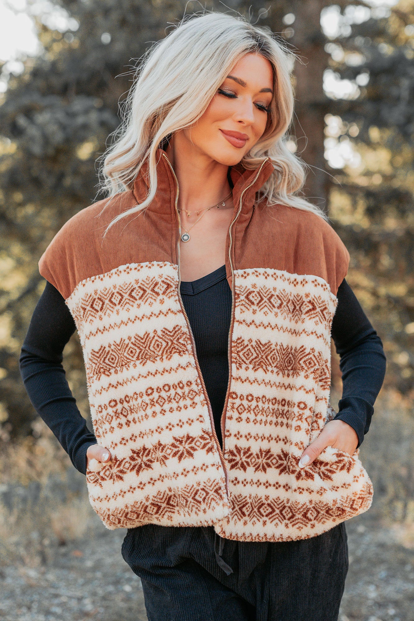 Ease & Flow Sherpa Corduroy Vest (Copper Mix)-The Formal Wear