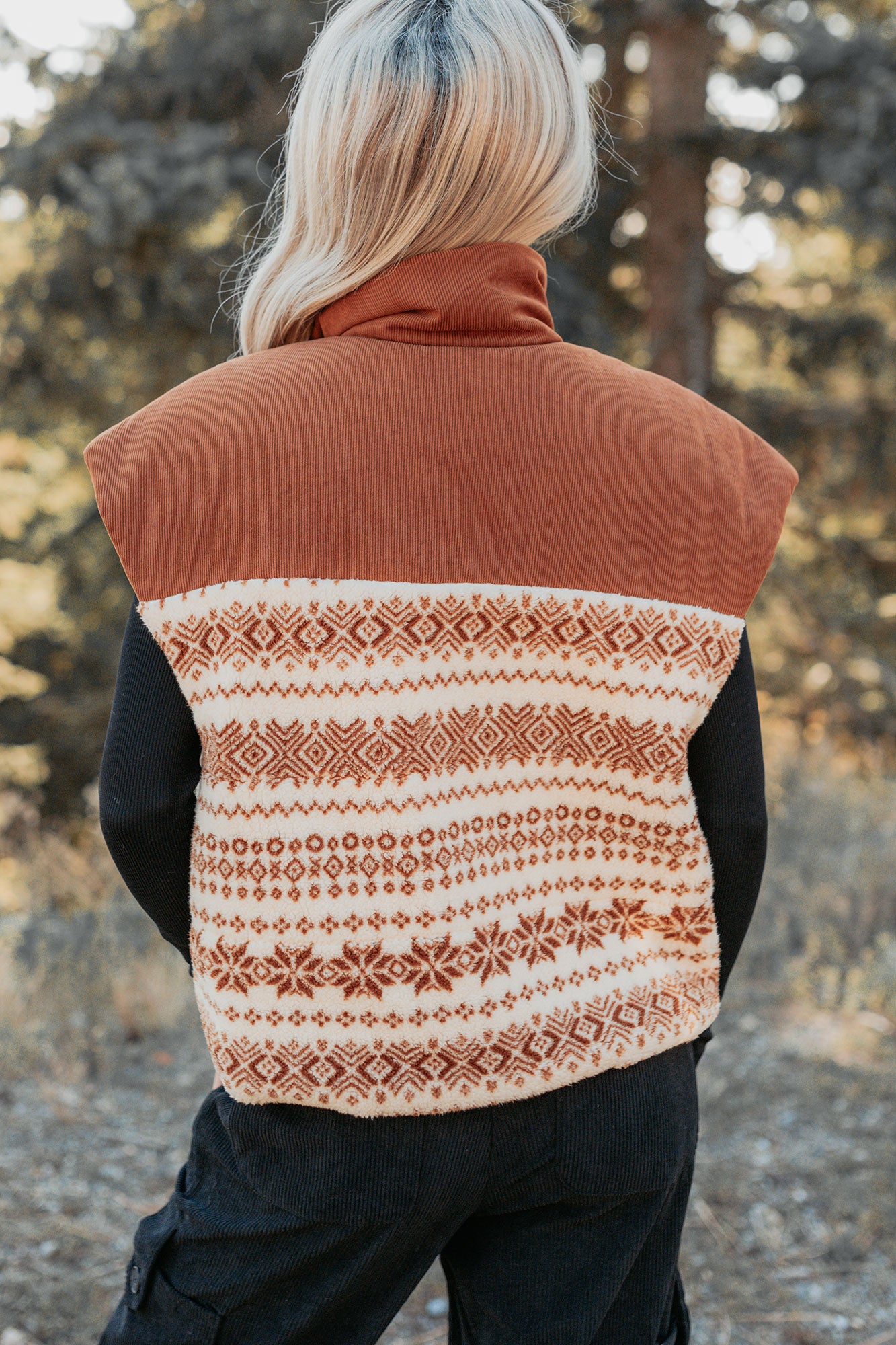 Ease & Flow Sherpa Corduroy Vest (Copper Mix)-The Formal Wear