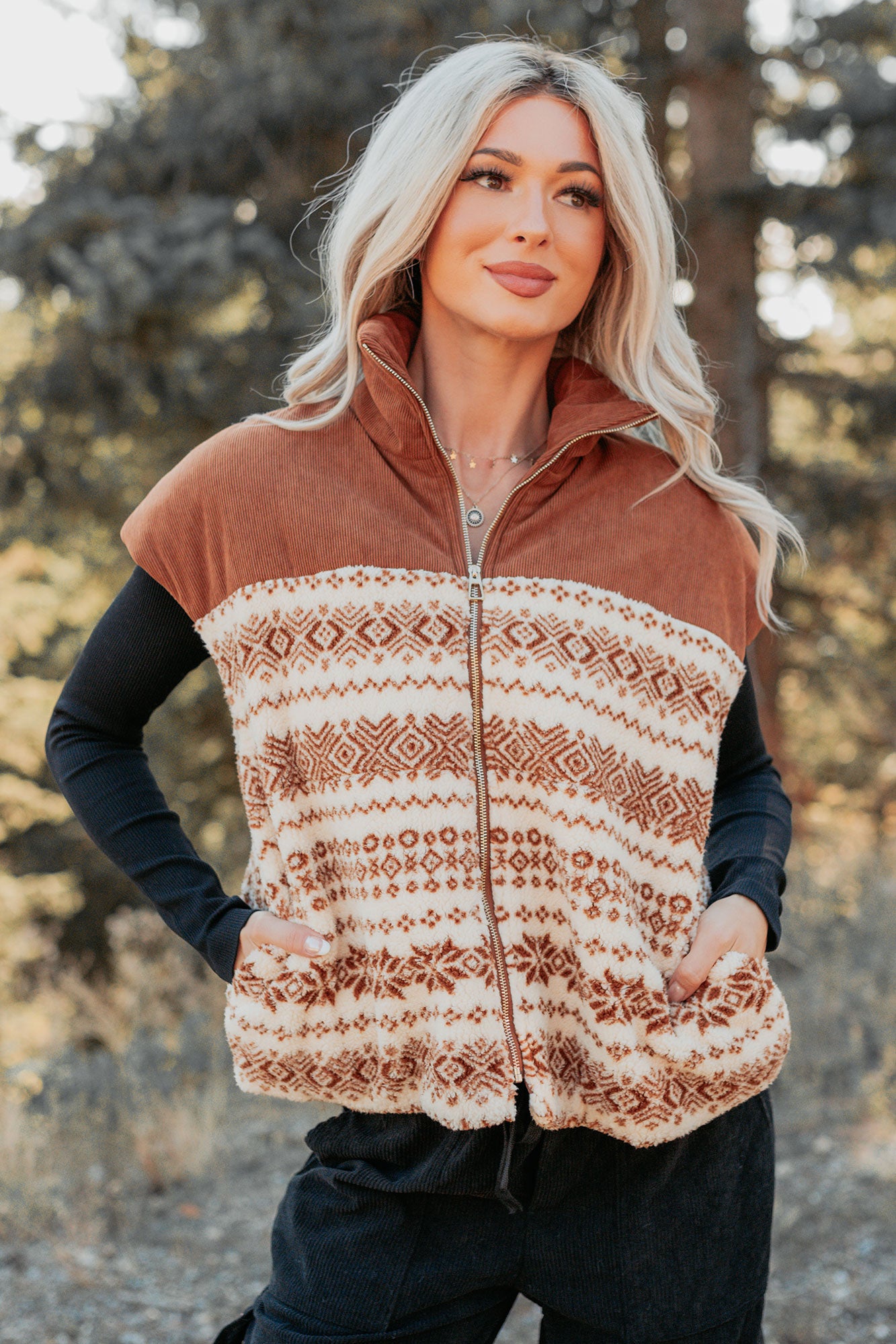 Ease & Flow Sherpa Corduroy Vest (Copper Mix)-The Formal Wear