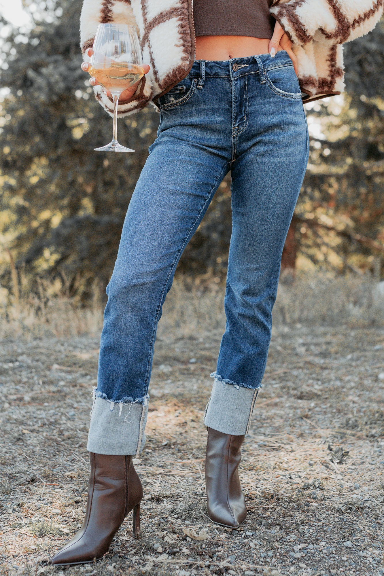 Ava Straight Leg Cuffed Mica Denim Jeans (Dark)-The Formal Wear