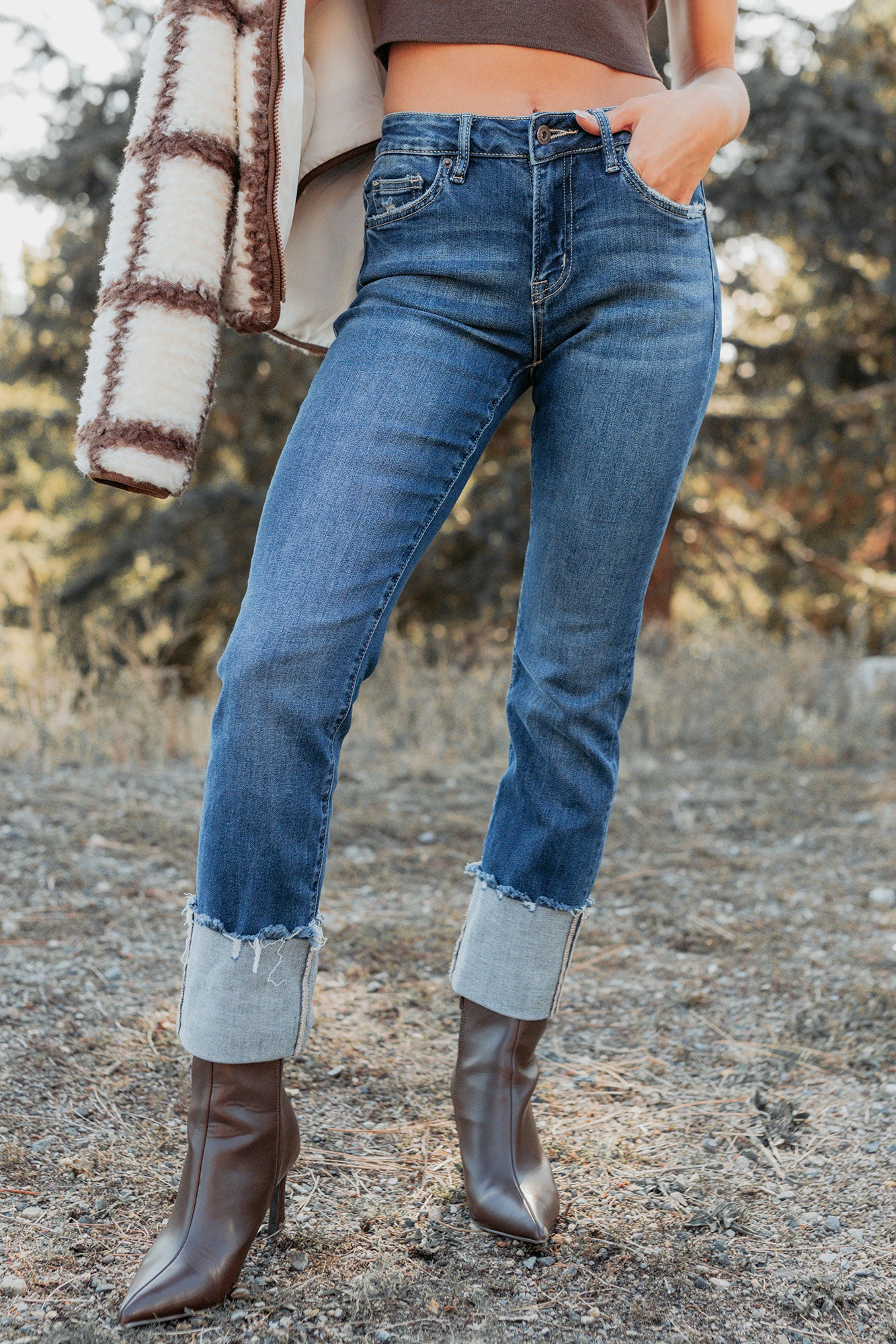 Ava Straight Leg Cuffed Mica Denim Jeans (Dark)-The Formal Wear