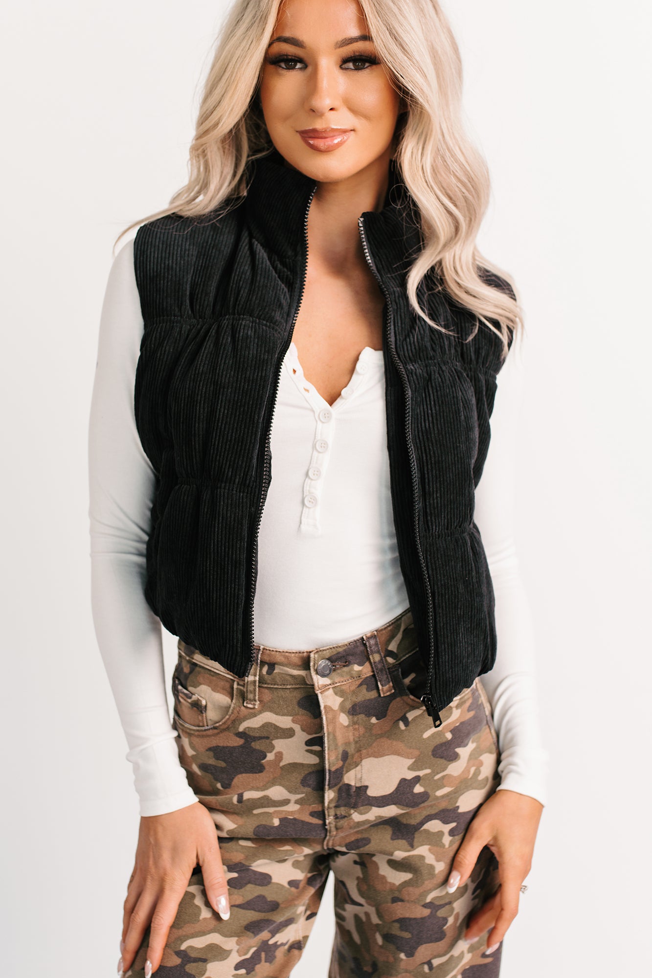 Deep Connections Corduroy Puffer Vest (Black)-The Formal Wear