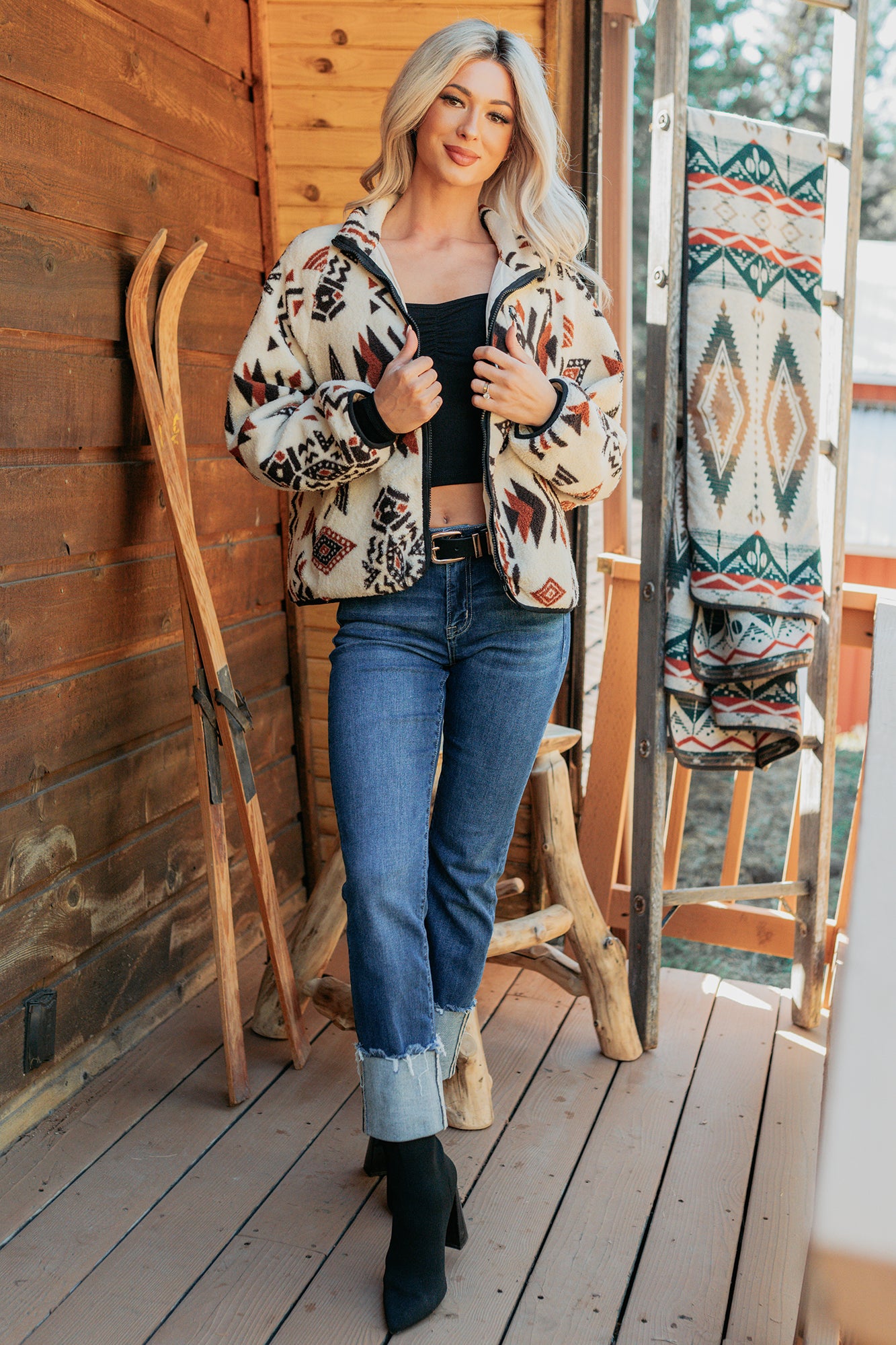 Winter Made Aztec Zip-Up Sherpa Jacket (Taupe Mix)-The Formal Wear