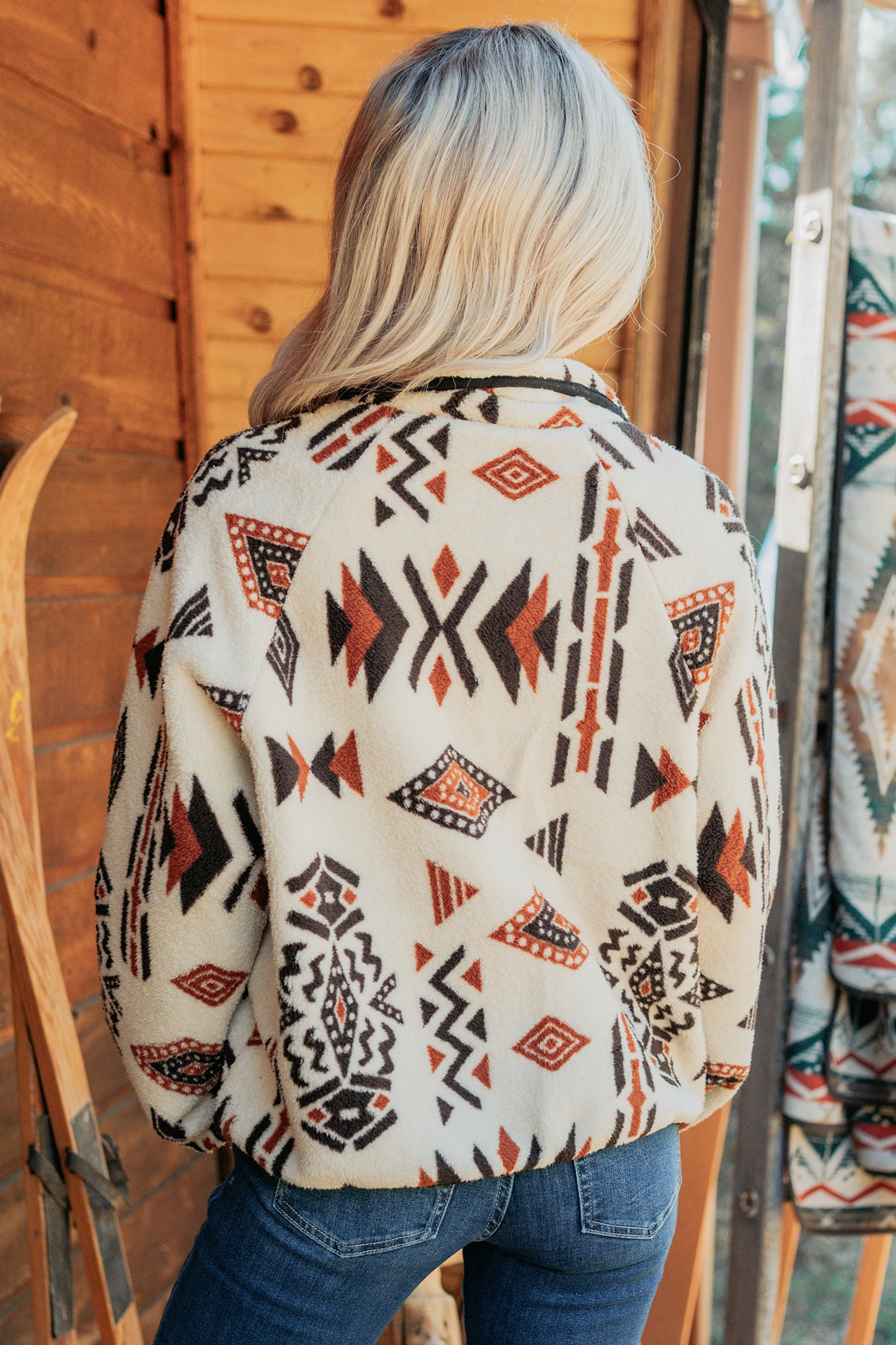 Winter Made Aztec Zip-Up Sherpa Jacket (Taupe Mix)-The Formal Wear