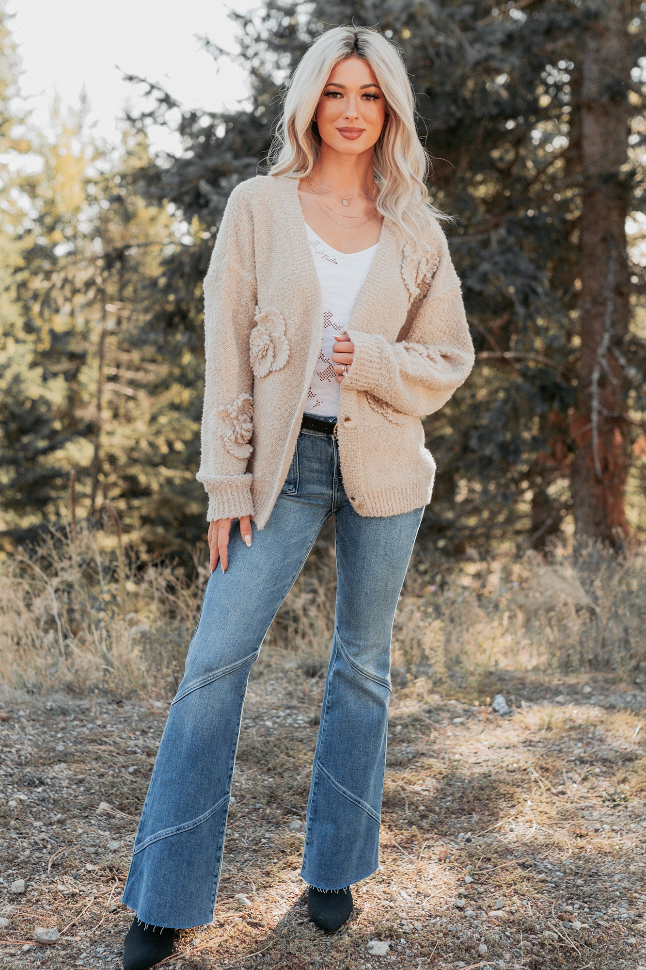 Pure Darling Floral Detailed Knit Cardigan (Mocha)-The Formal Wear