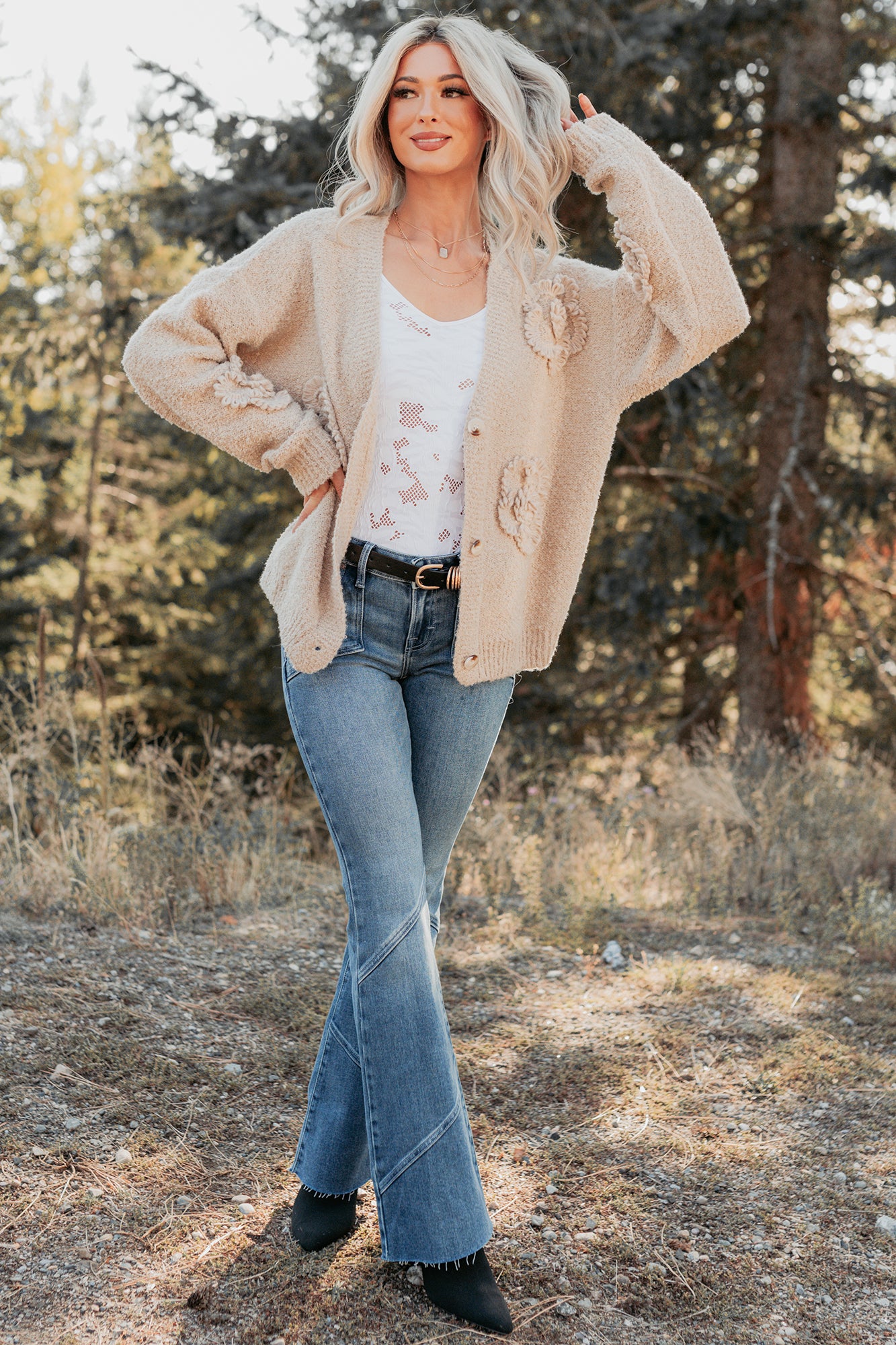 Pure Darling Floral Detailed Knit Cardigan (Mocha)-The Formal Wear