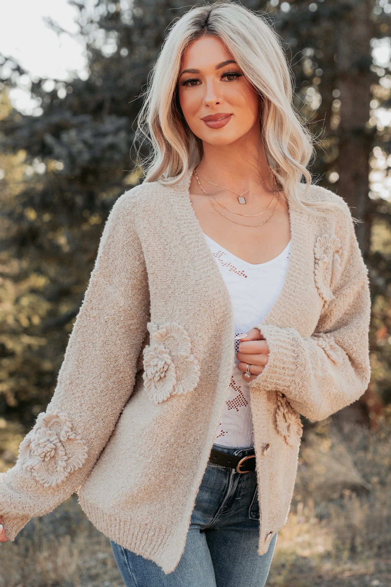 Pure Darling Floral Detailed Knit Cardigan (Mocha)-The Formal Wear