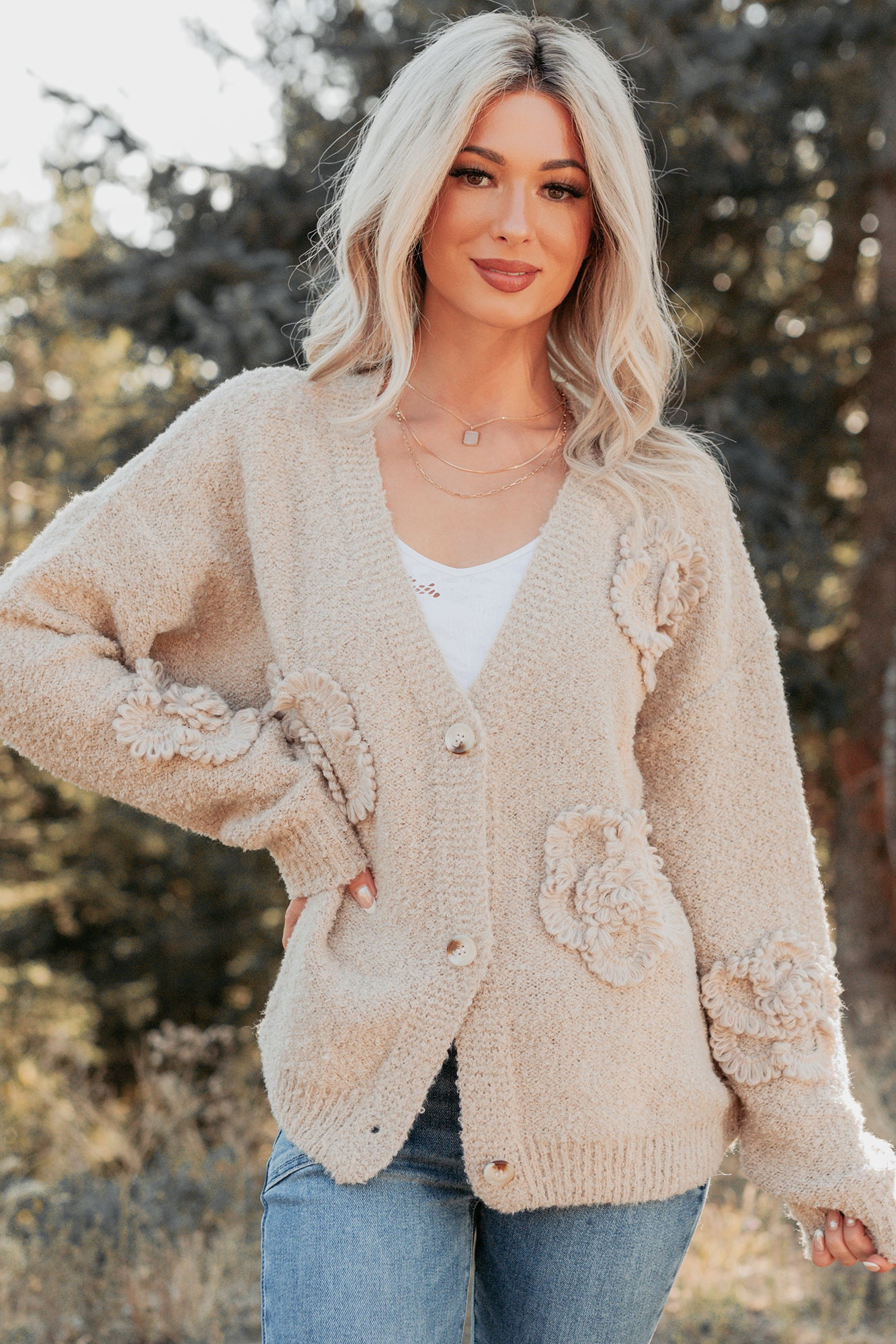 Pure Darling Floral Detailed Knit Cardigan (Mocha)-The Formal Wear