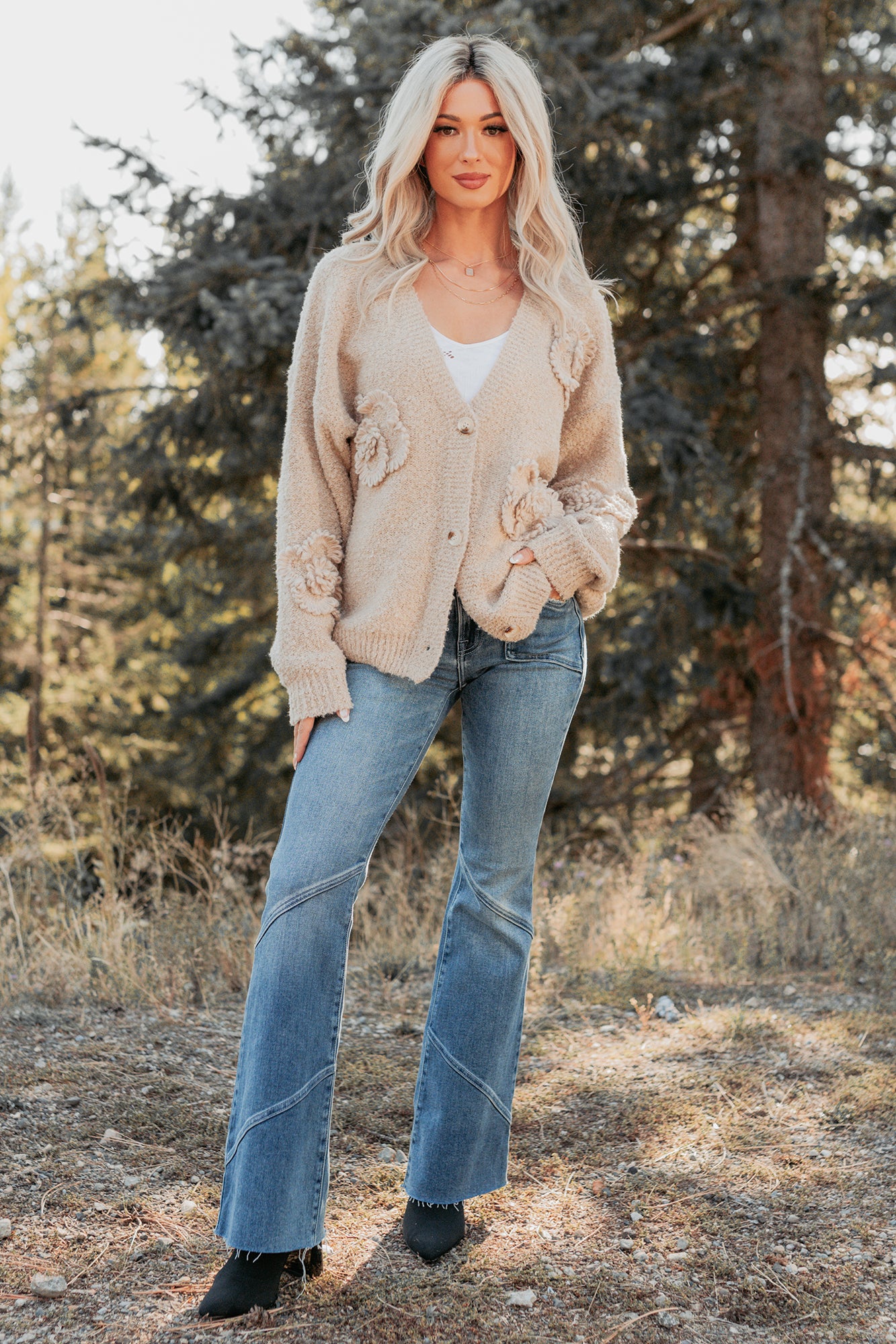 Pure Darling Floral Detailed Knit Cardigan (Mocha)-The Formal Wear