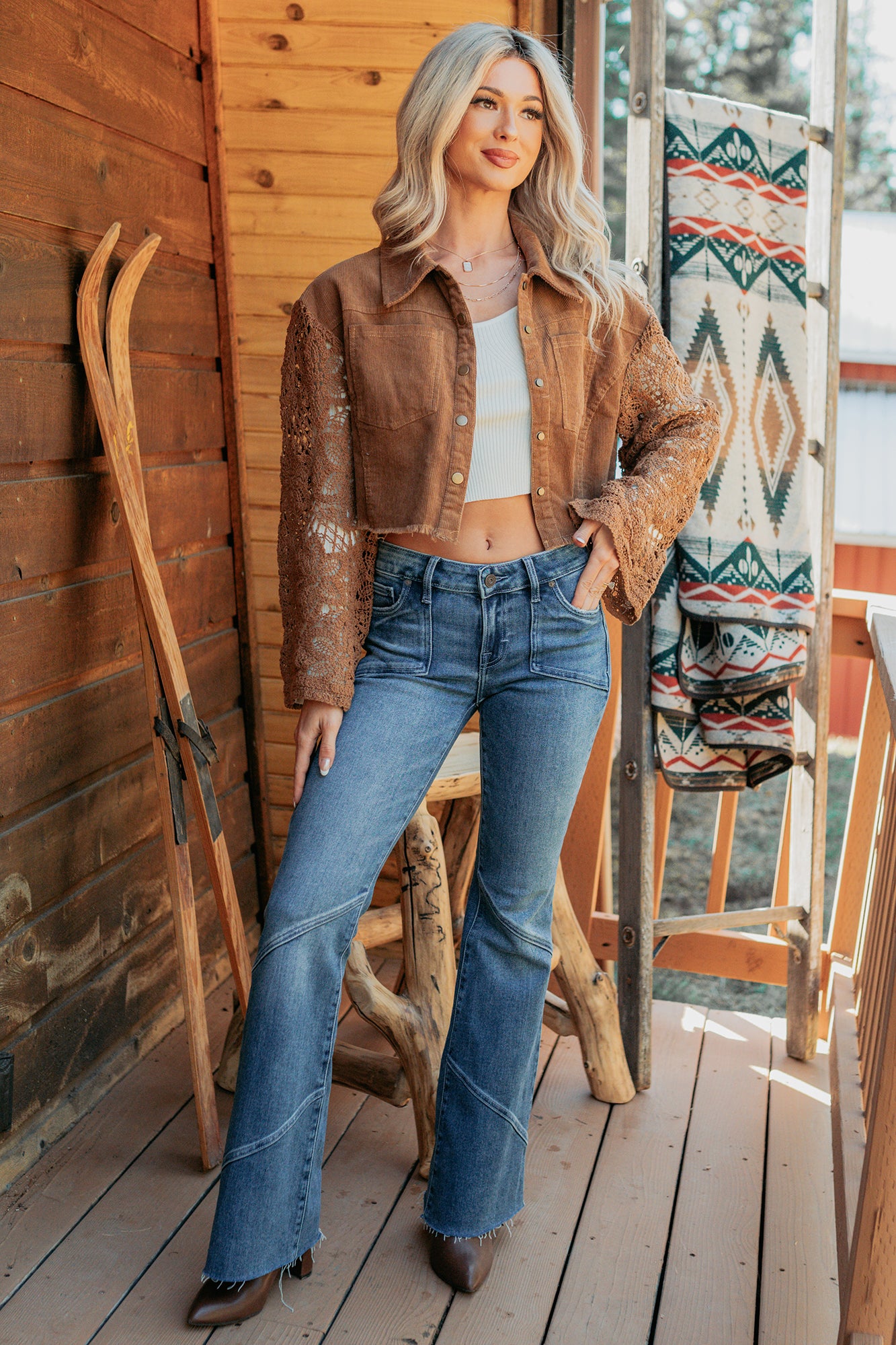 Off The Record Corduroy Floral Sleeve Jacket (Camel)-The Formal Wear