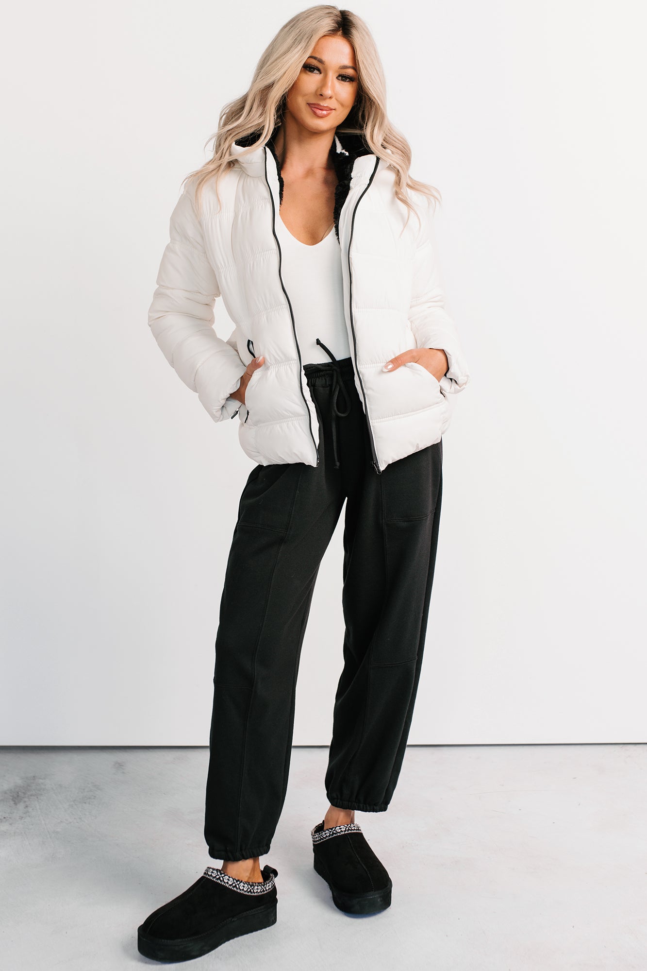 Nothing But Chic Quilted Puffer Coat (Off White)-The Formal Wear