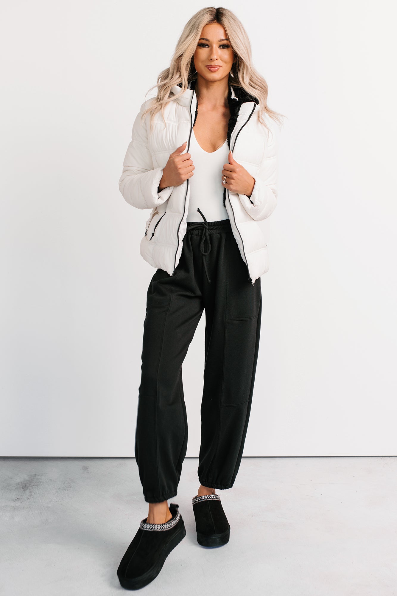 Nothing But Chic Quilted Puffer Coat (Off White)-The Formal Wear