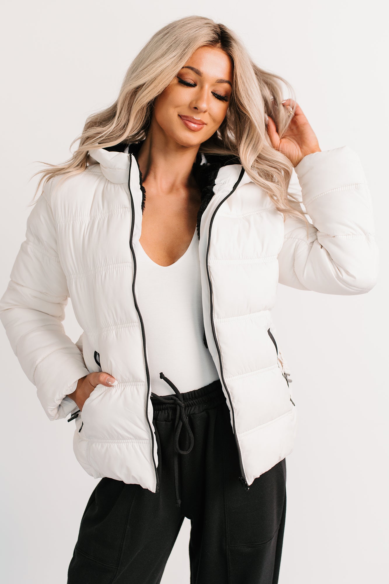 Nothing But Chic Quilted Puffer Coat (Off White)-The Formal Wear
