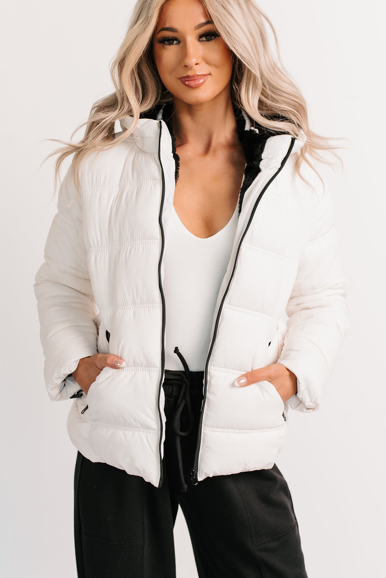 Nothing But Chic Quilted Puffer Coat (Off White)-The Formal Wear