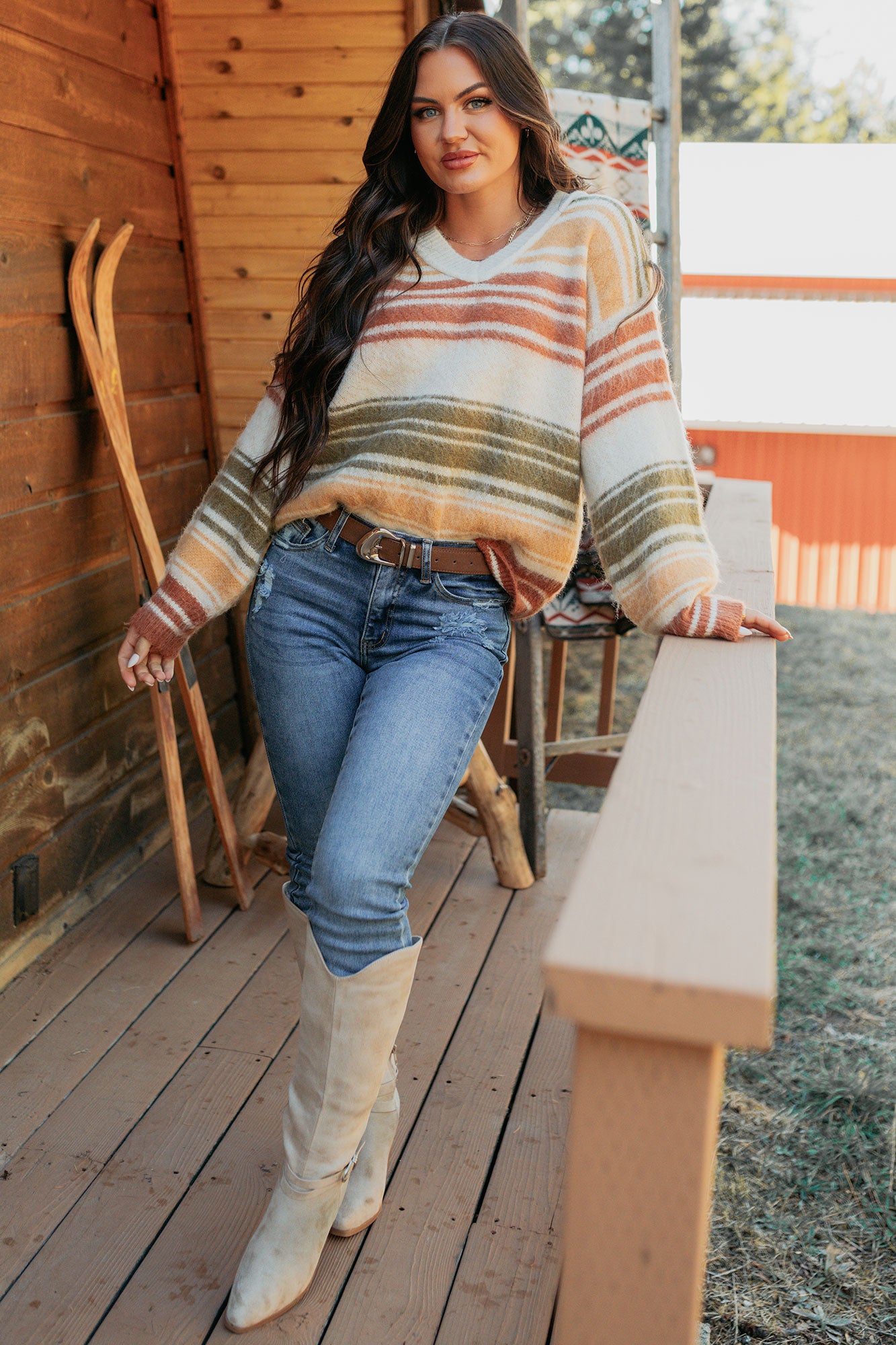 Messy Feelings V Neck Striped Knit Sweater (Multi)-The Formal Wear