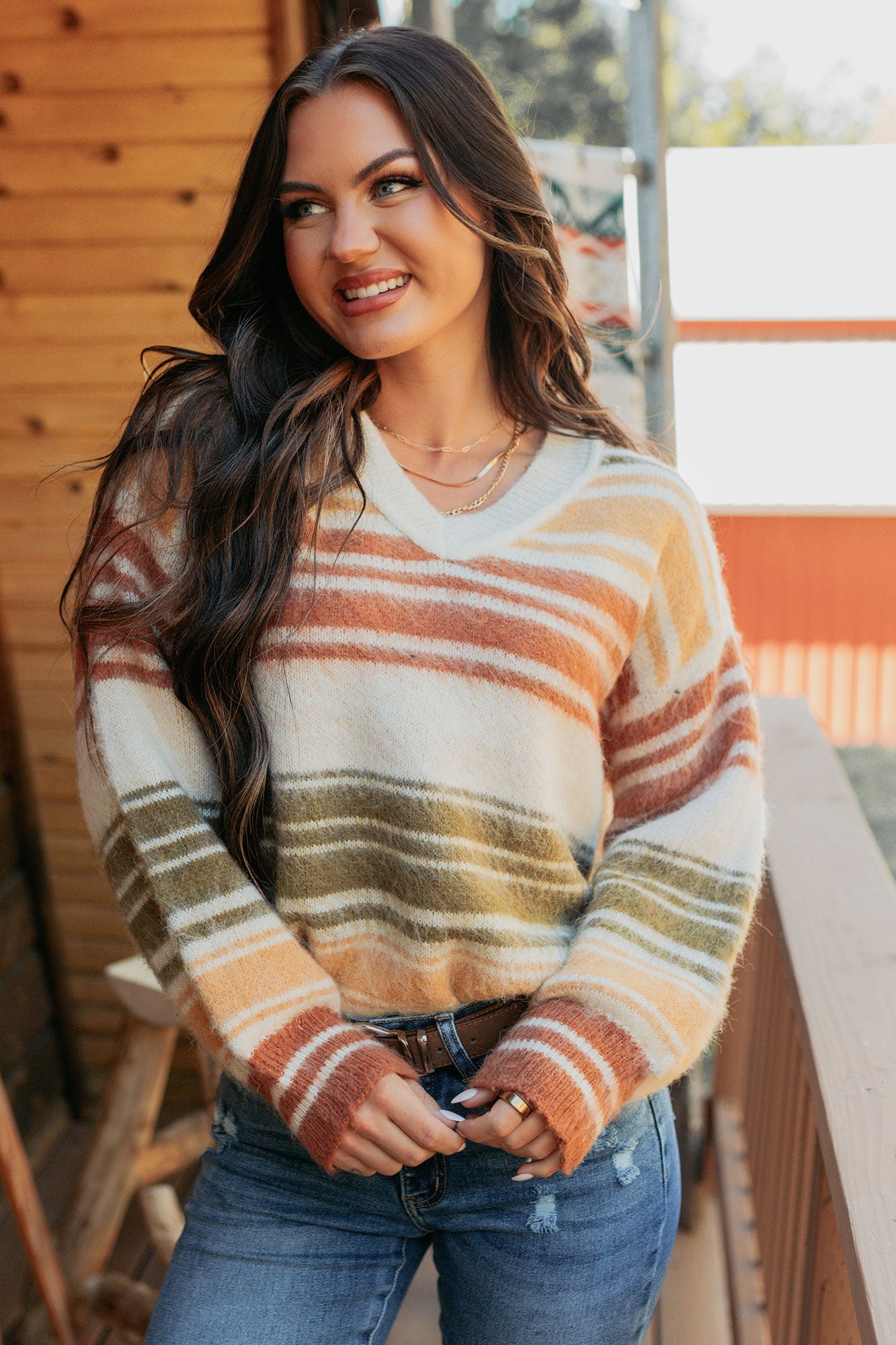 Messy Feelings V Neck Striped Knit Sweater (Multi)-The Formal Wear