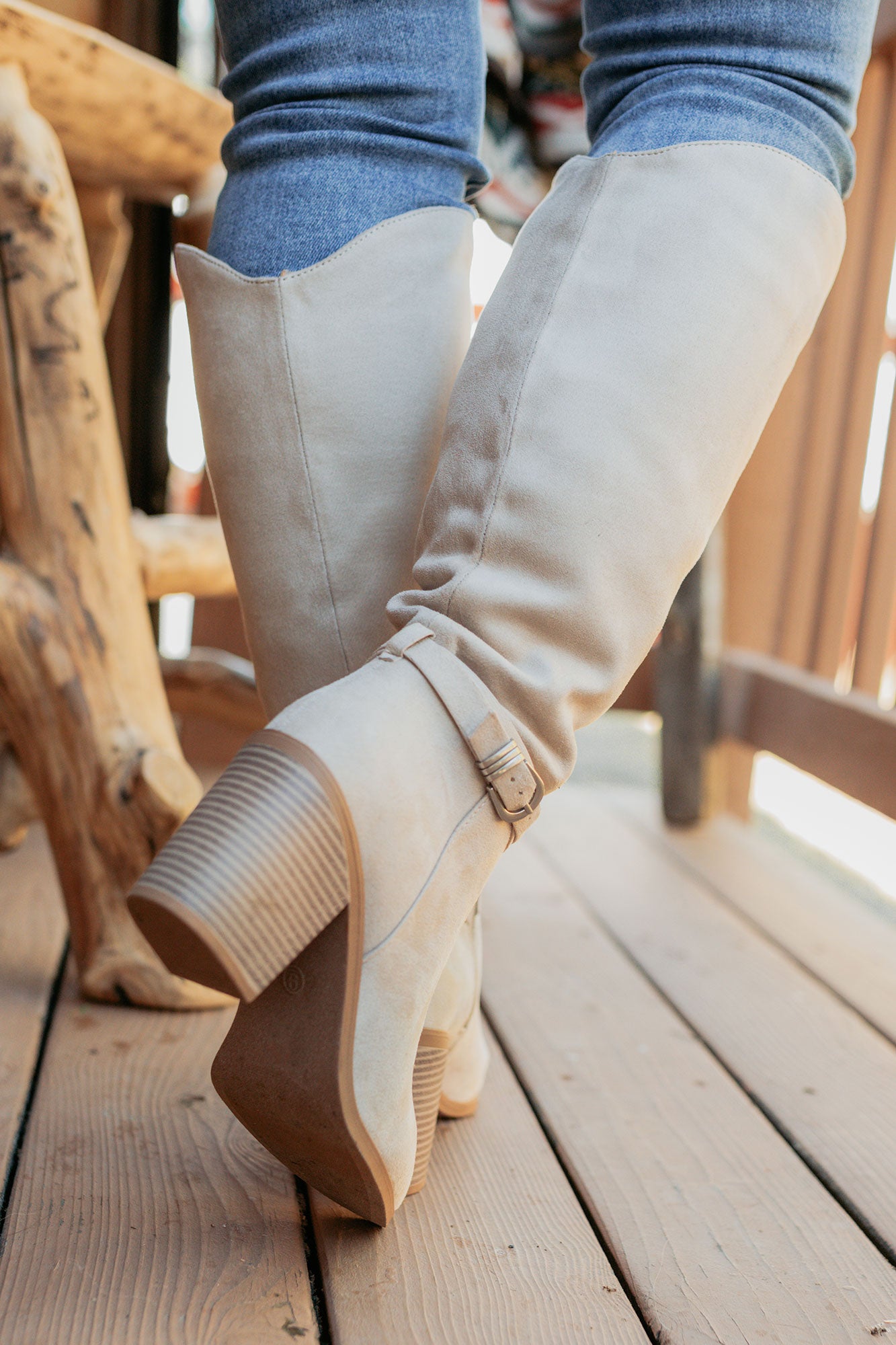 Choosing You Faux Suede Chunky Heel Boot (Clay)-The Formal Wear