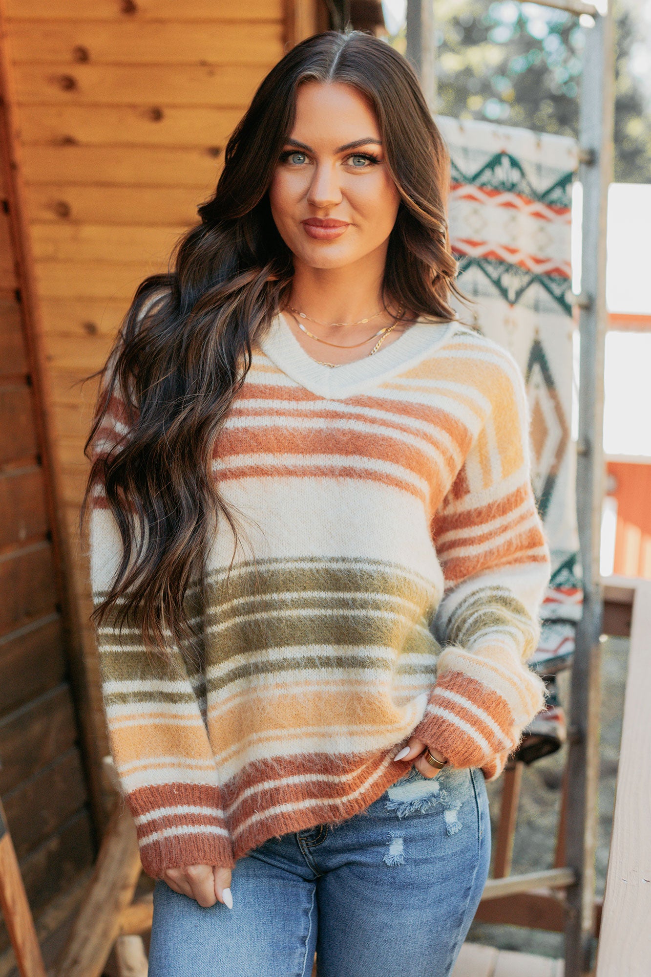 Messy Feelings V Neck Striped Knit Sweater (Multi)-The Formal Wear