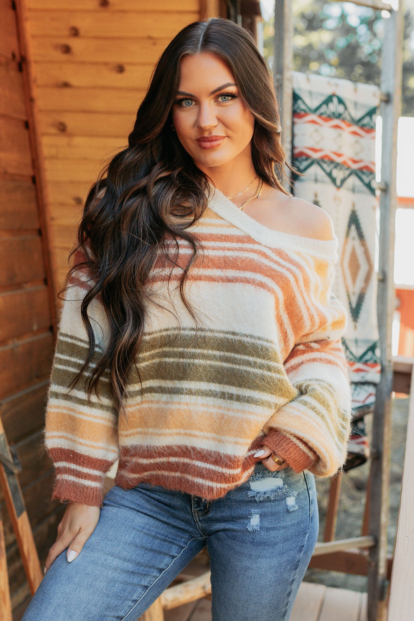 Messy Feelings V Neck Striped Knit Sweater (Multi)-The Formal Wear