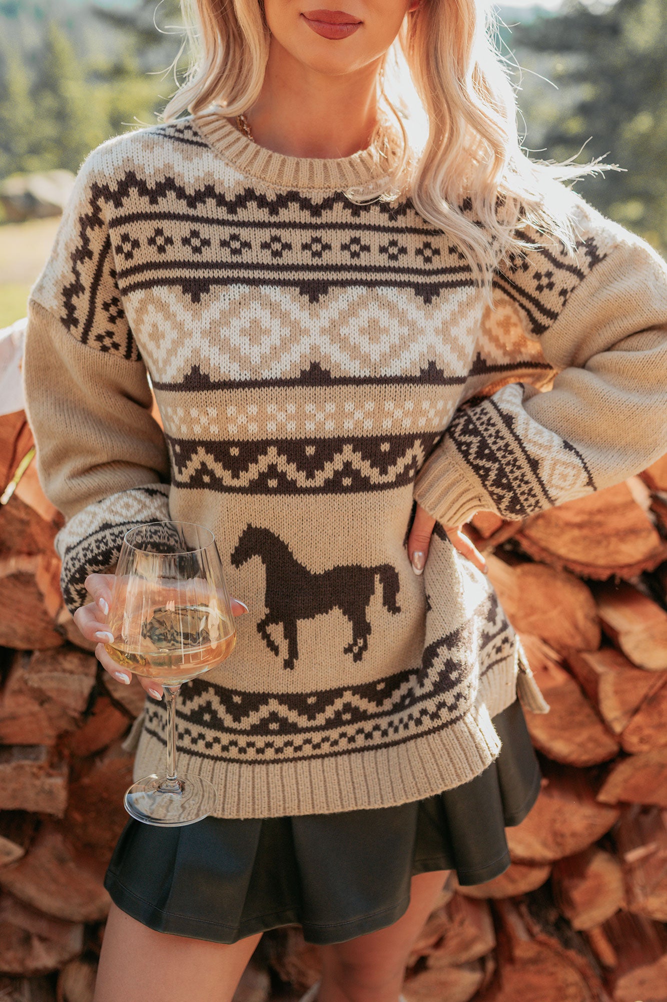 Bless Your Boots Western Print Sweater (Mocha)-The Formal Wear