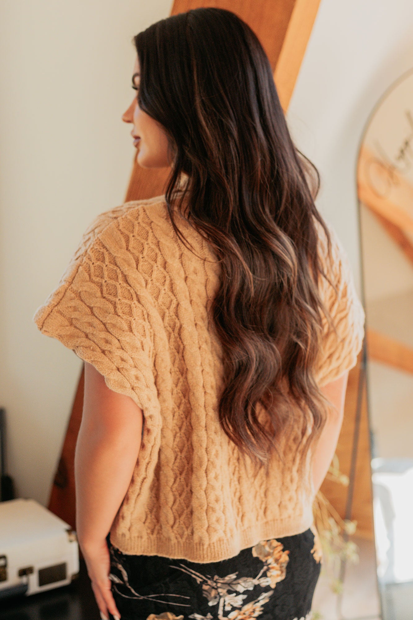 Cozy Escape Short Sleeve Cable Knit Sweater (Taupe)-The Formal Wear