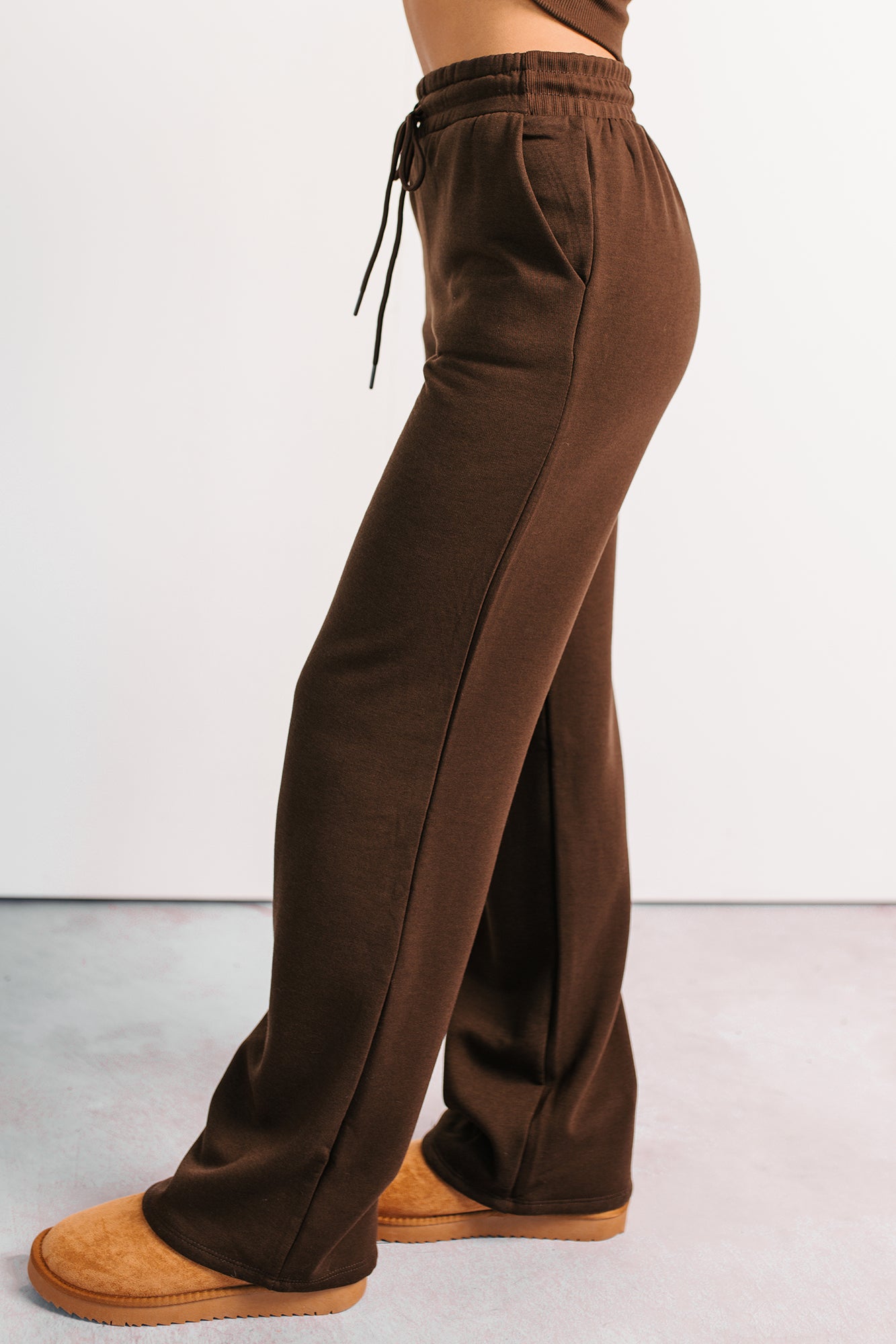 In No Hurry Drawstring Wide Leg Sweatpants (Brown)-The Formal Wear
