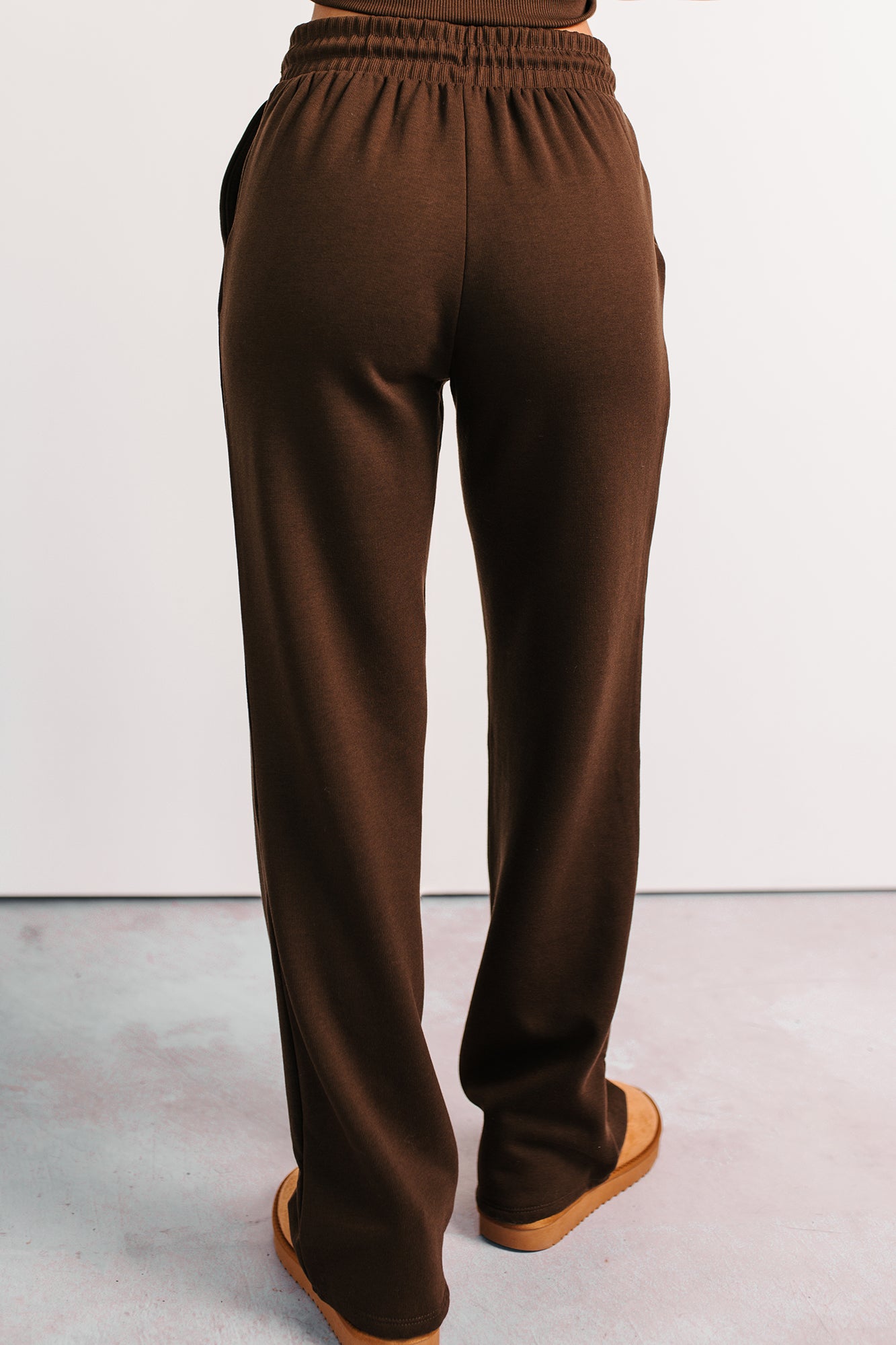In No Hurry Drawstring Wide Leg Sweatpants (Brown)-The Formal Wear