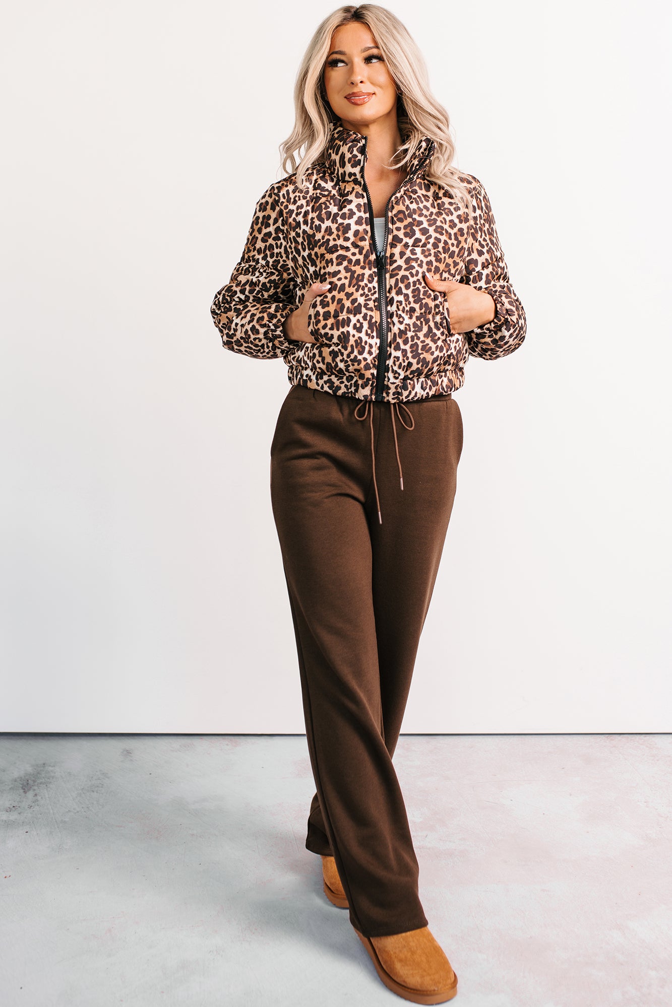 In No Hurry Drawstring Wide Leg Sweatpants (Brown)-The Formal Wear