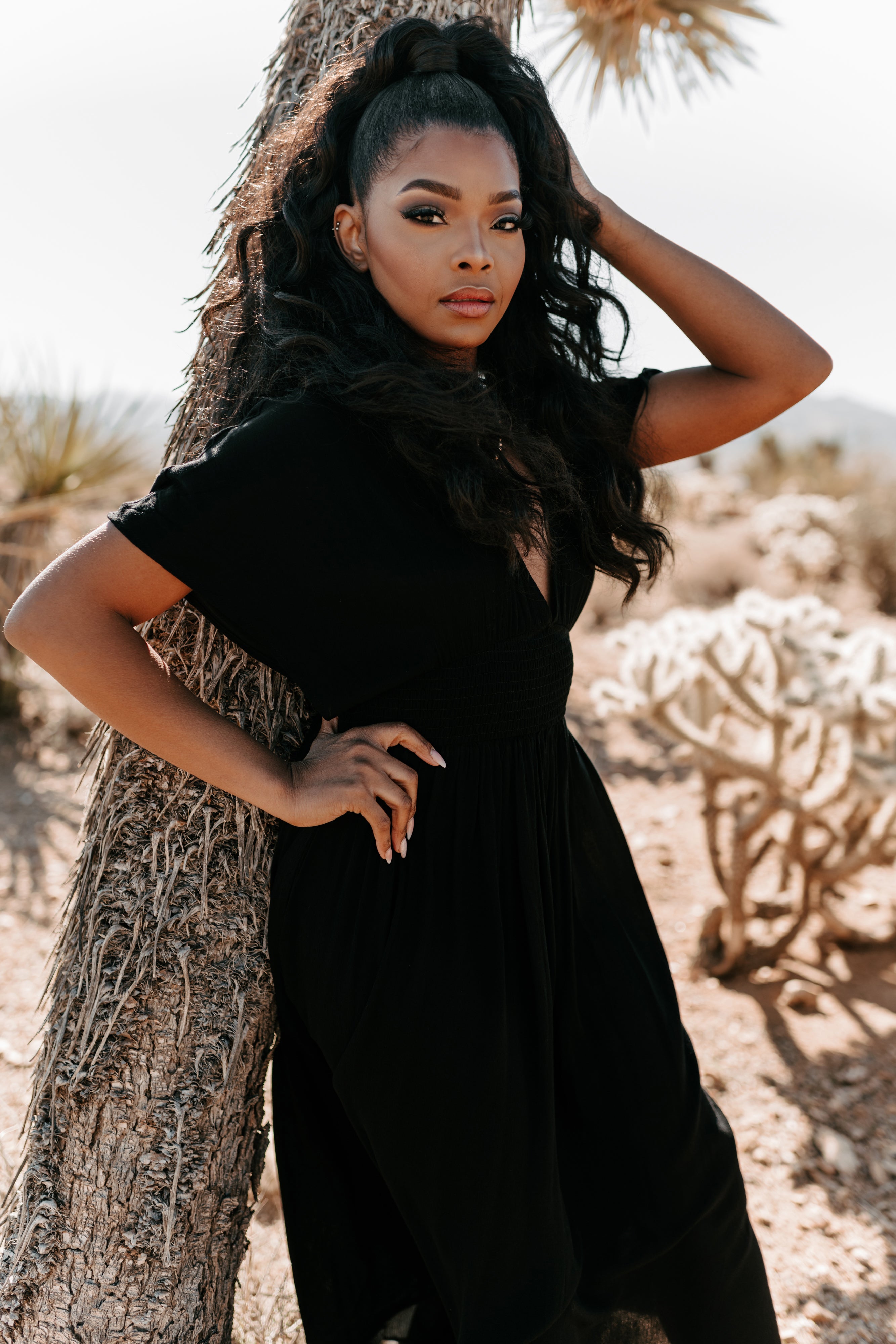 Casting Shadows Smocked Waist Maxi Dress (Black)-The Formal Wear