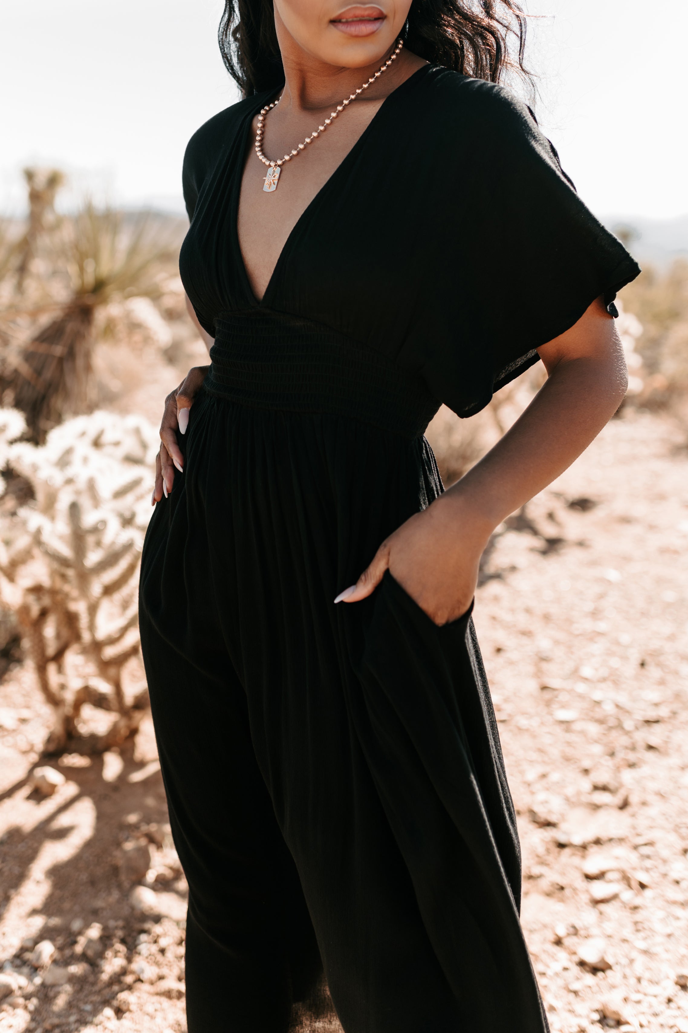 Casting Shadows Smocked Waist Maxi Dress (Black)-The Formal Wear