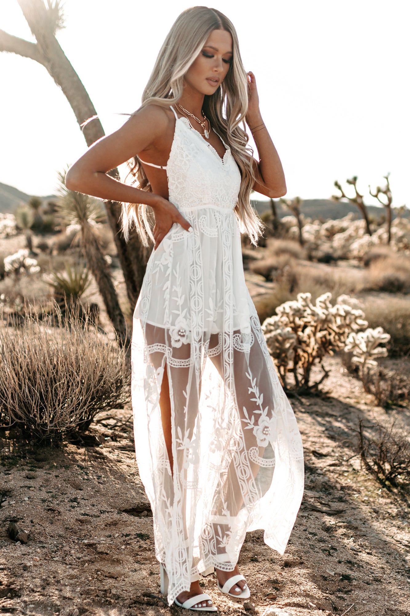 Angelic Attitude Lace Maxi Romper (White)-The Formal Wear
