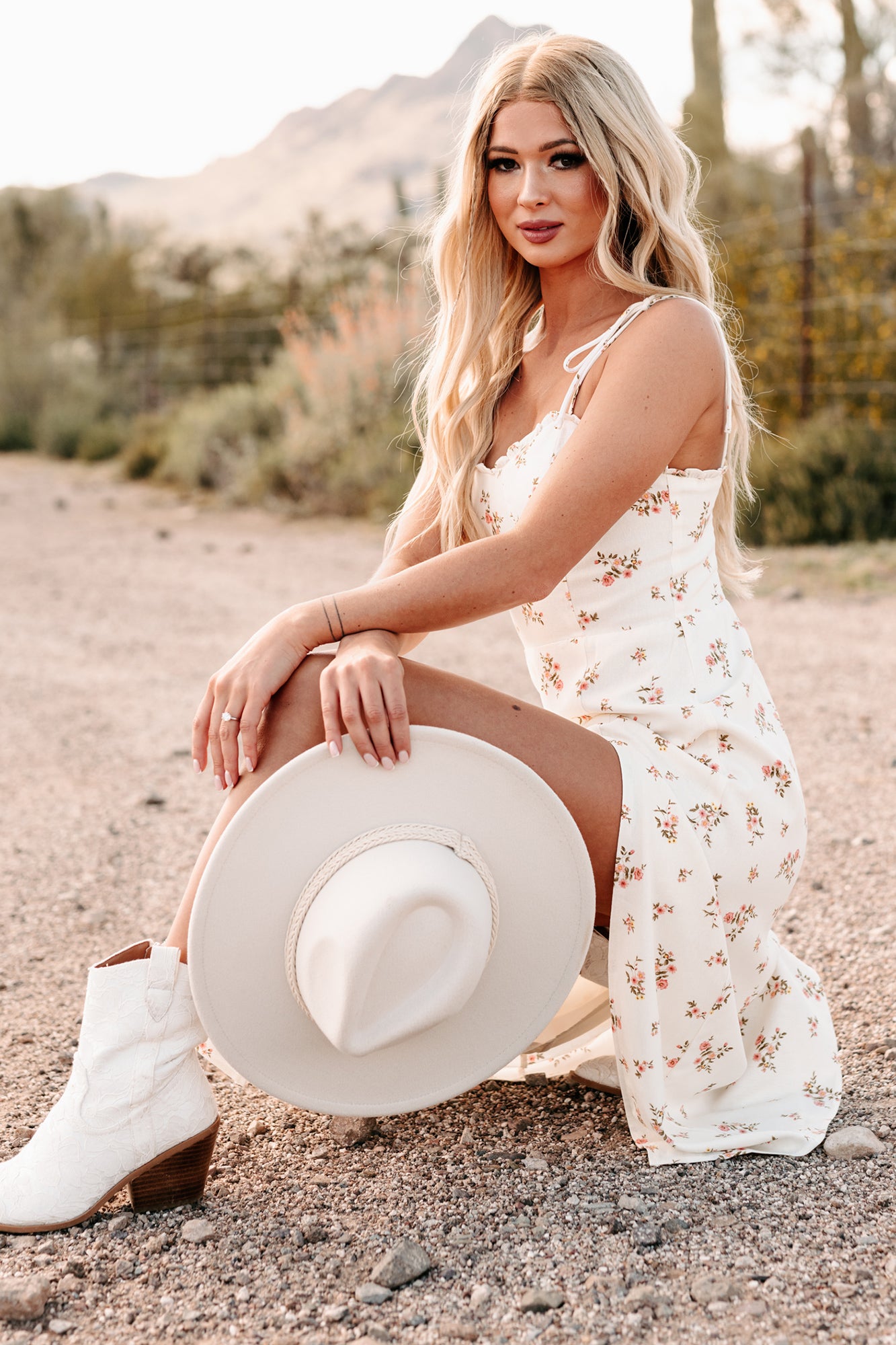 Petal Palette Floral Linen Midi Dress (Cream)-The Formal Wear