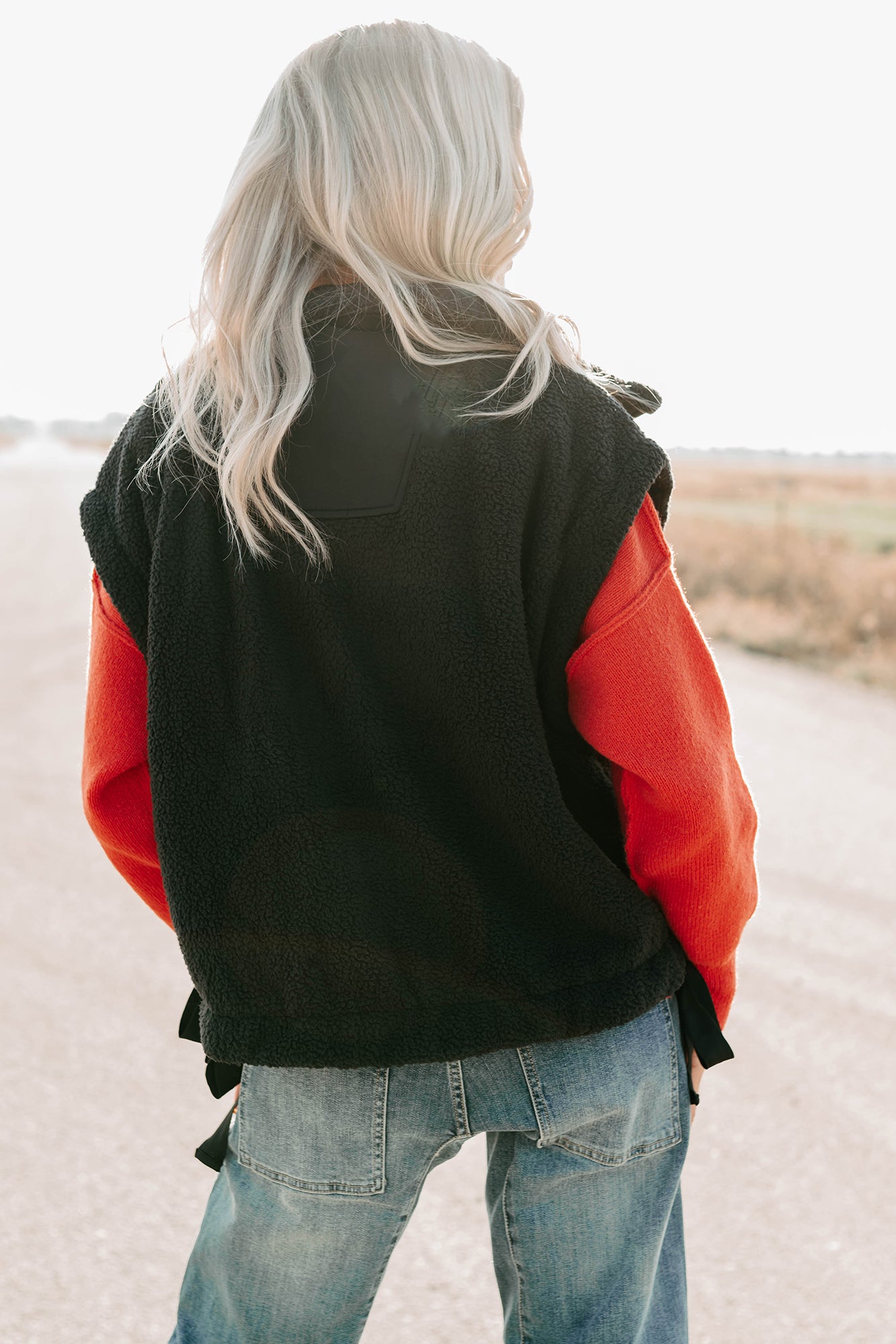 Dream Ahead Fleece Side Tie Vest (Black)-The Formal Wear