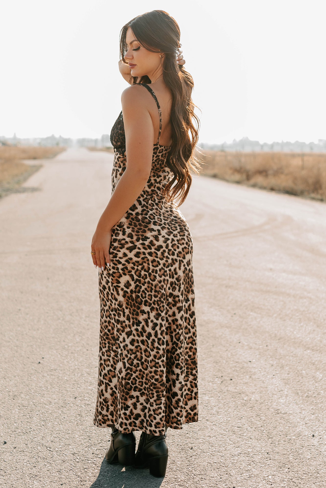 Bold Type Leopard & Lace Maxi Dress (Brown)-The Formal Wear