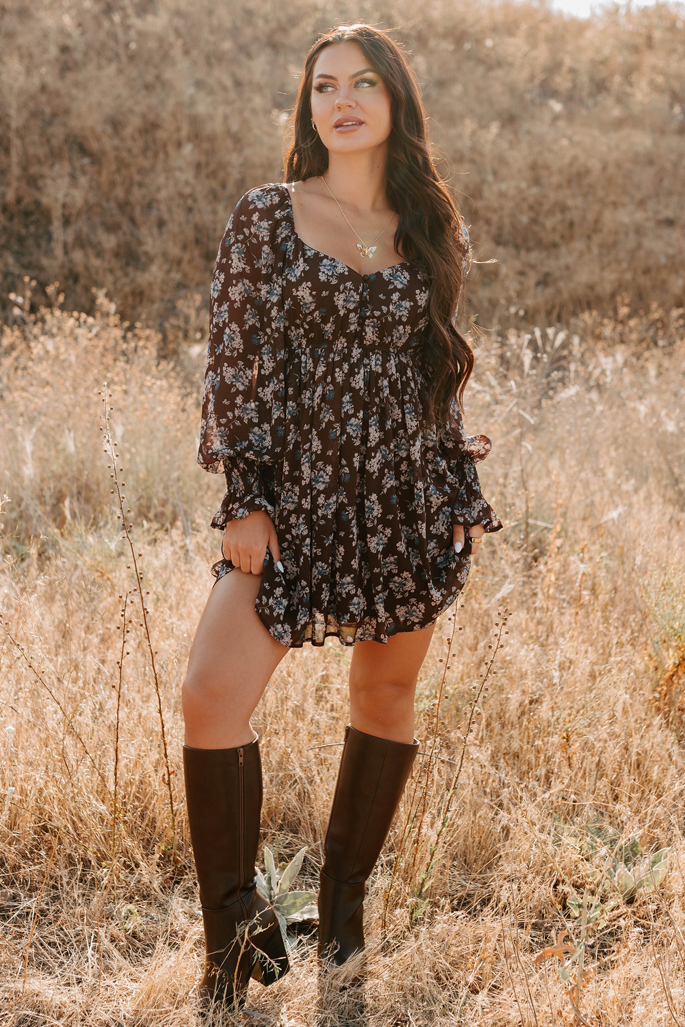 Midnight Blooms Floral Mini Dress (Baked Plum)-The Formal Wear