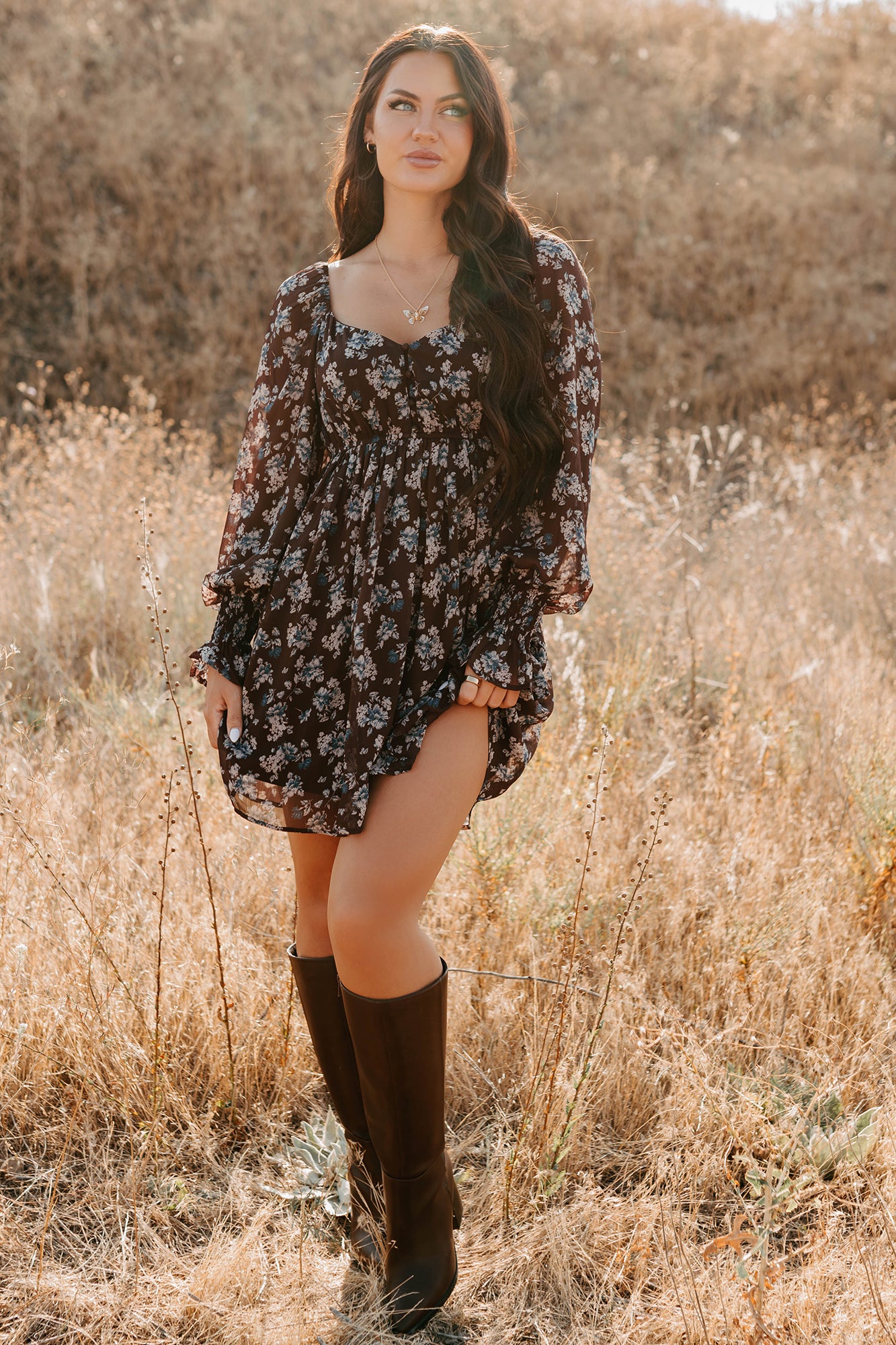 Midnight Blooms Floral Mini Dress (Baked Plum)-The Formal Wear