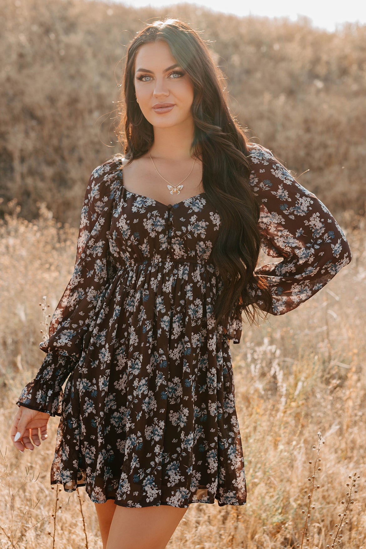 Midnight Blooms Floral Mini Dress (Baked Plum)-The Formal Wear