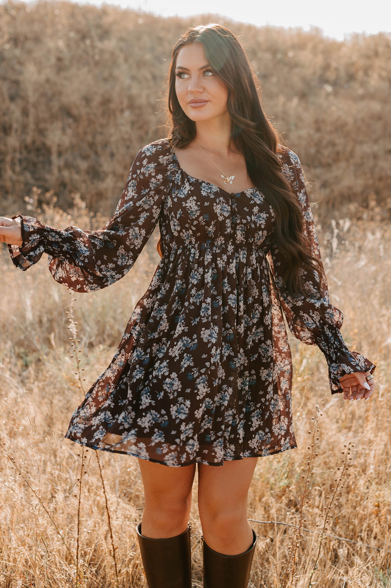 Midnight Blooms Floral Mini Dress (Baked Plum)-The Formal Wear