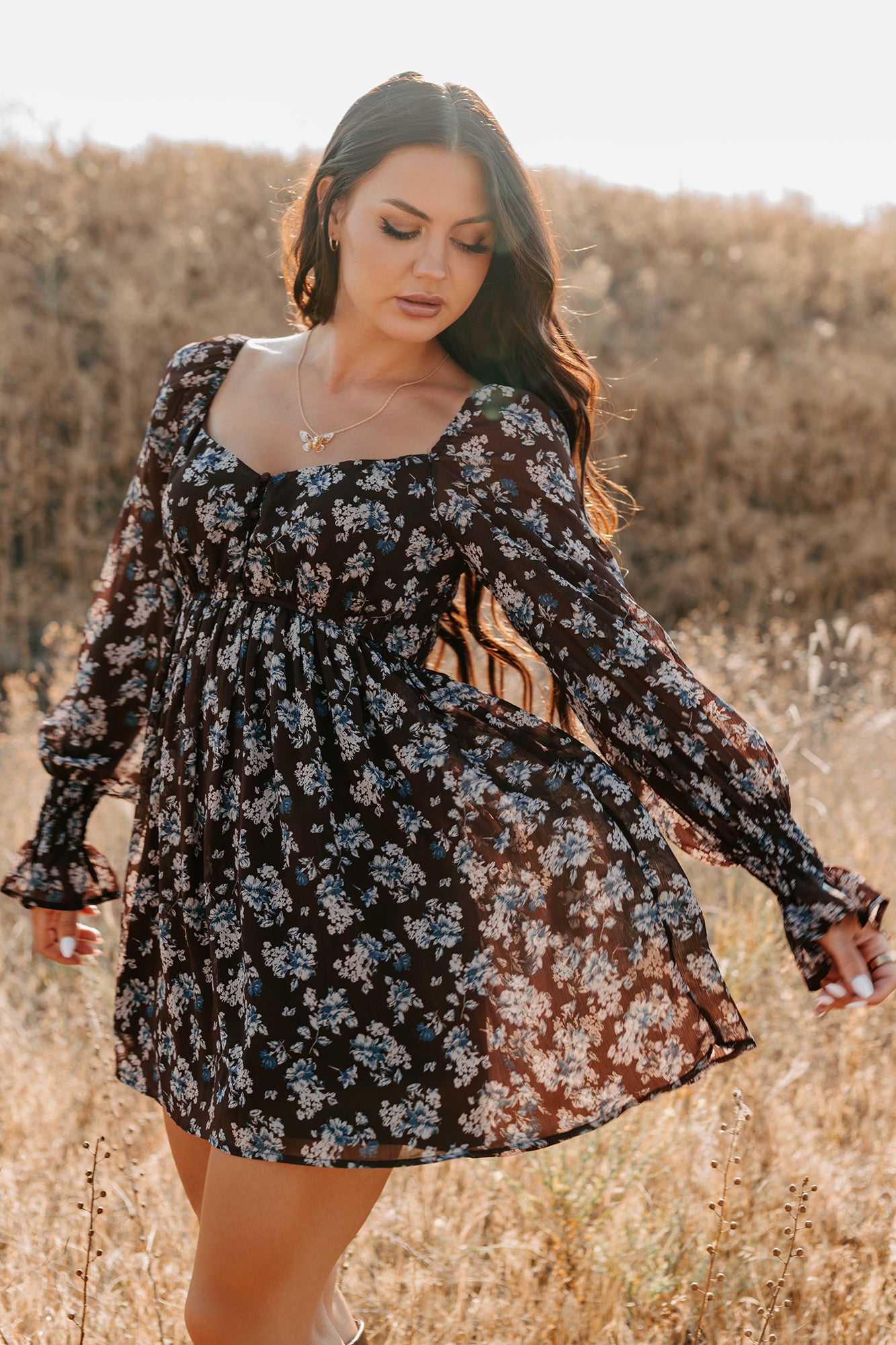 Midnight Blooms Floral Mini Dress (Baked Plum)-The Formal Wear